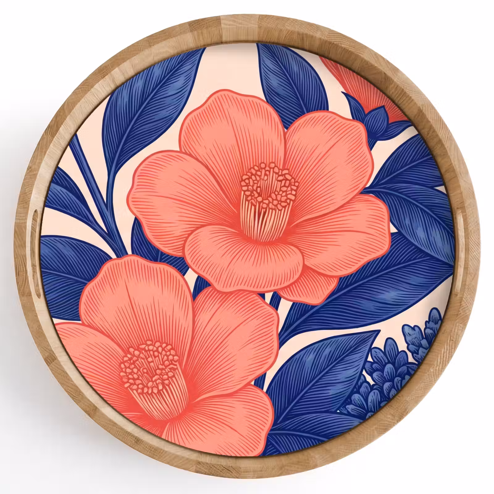 Tray - Flowers - Leaves - Botanical - Bloemen - Bladeren - Botanisch Dienblad Rond middel