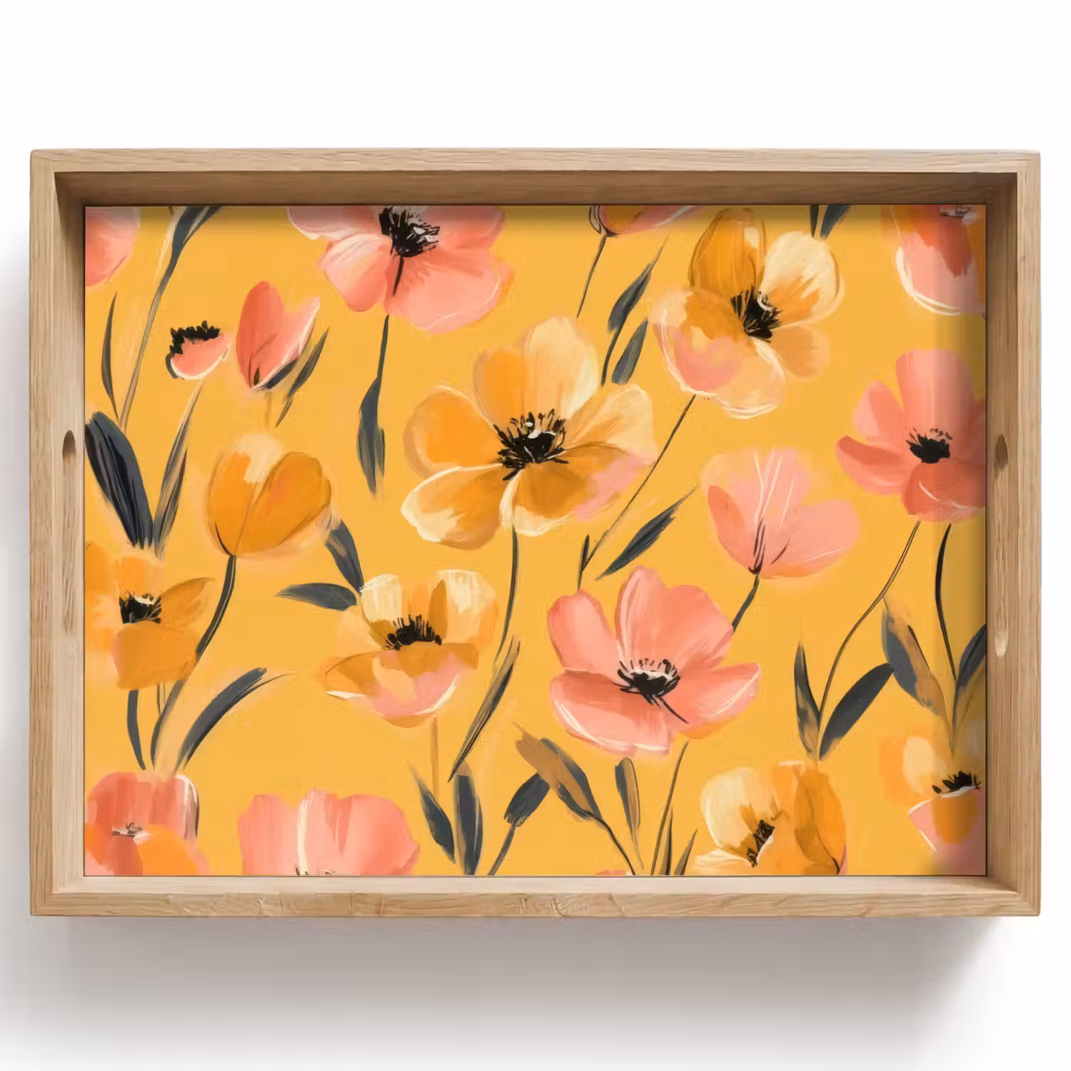 Bloemen - Geschilderd - Geel Dienblad Rechthoek middel -z3d_shopping