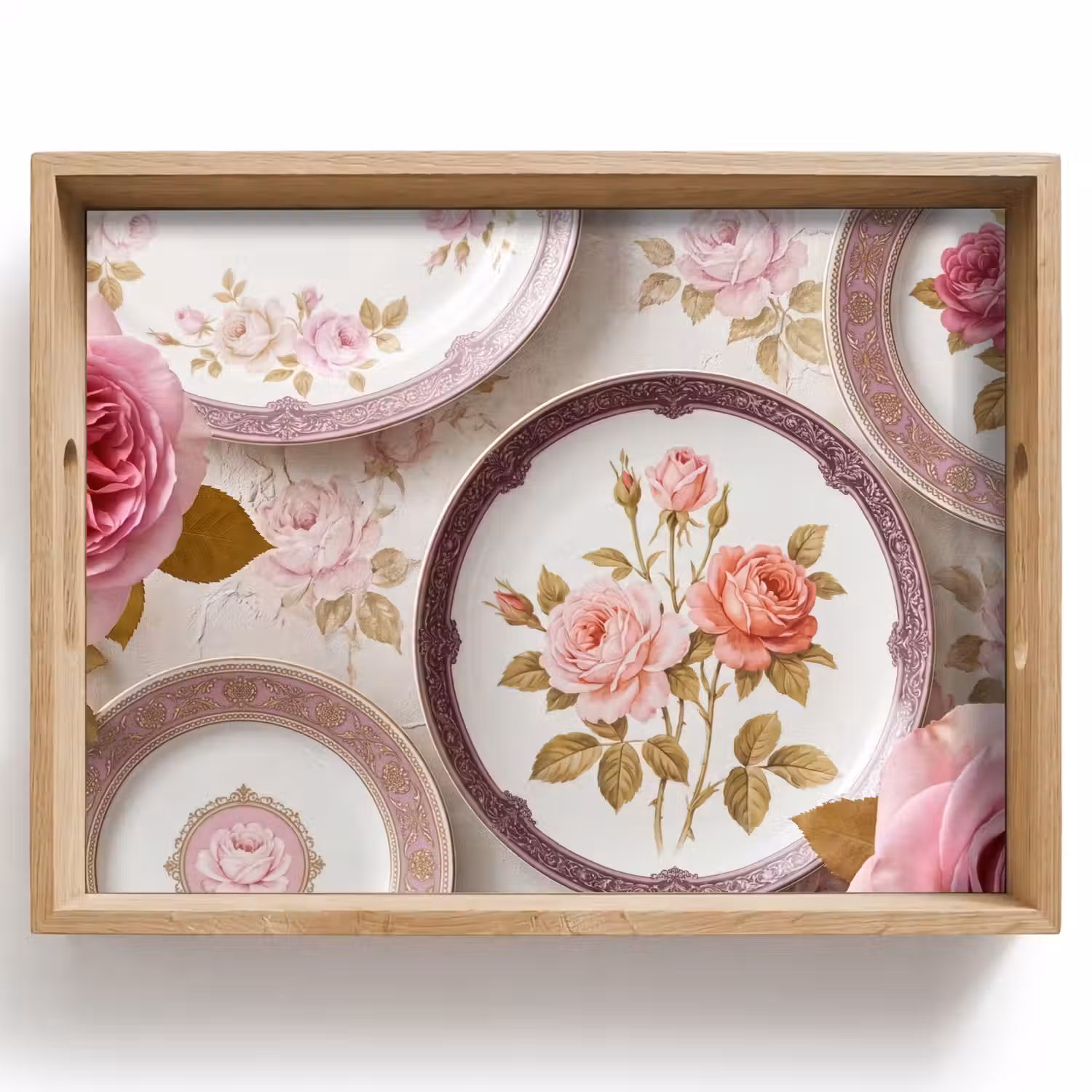 Bloemen - Patroon - Vintage - Roze - Decoratie Dienblad Rechthoek middel -z3d_shopping