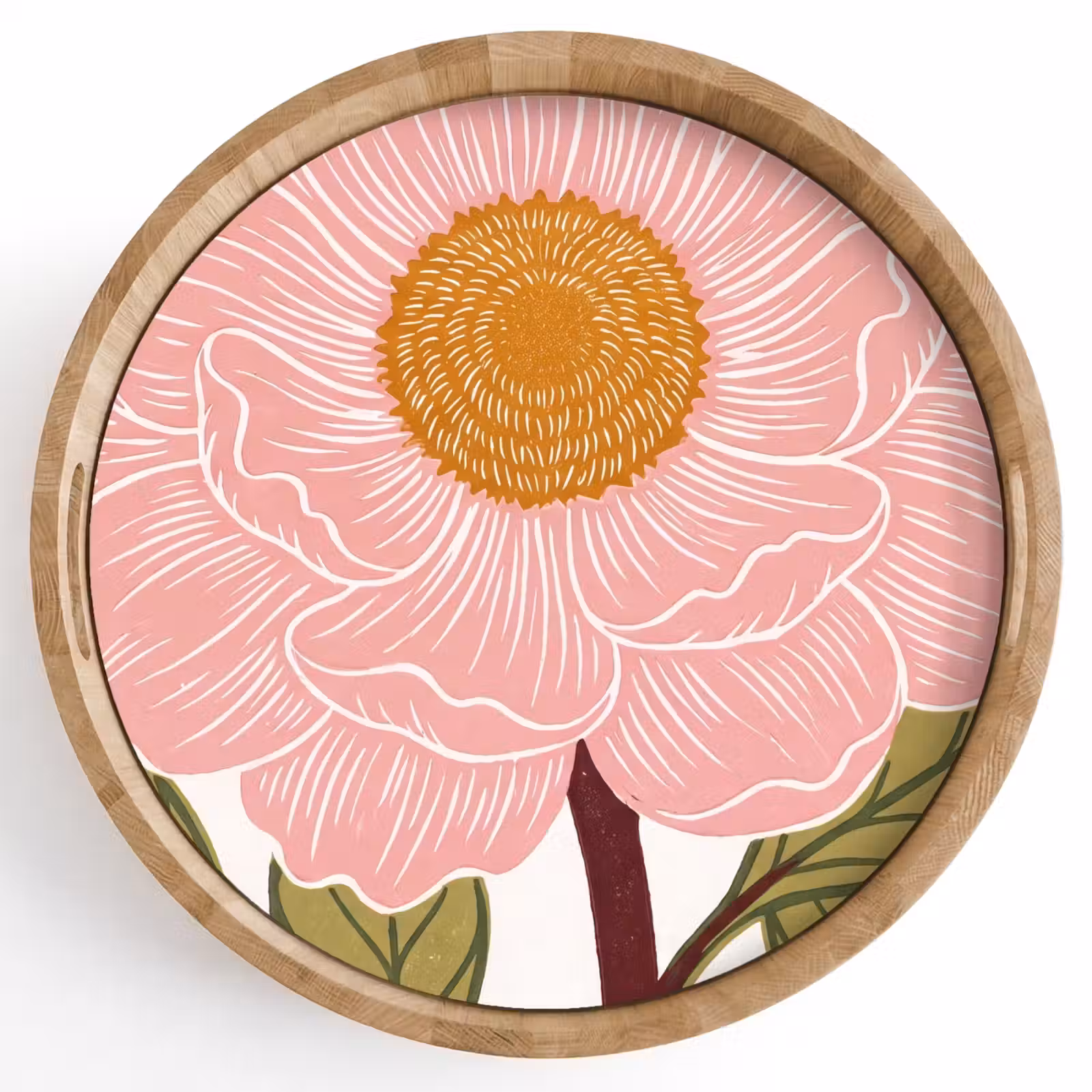 Tray - Flowers - Pink - Illustration - Bloemen - Roze - Illustratie Dienblad Rond middel