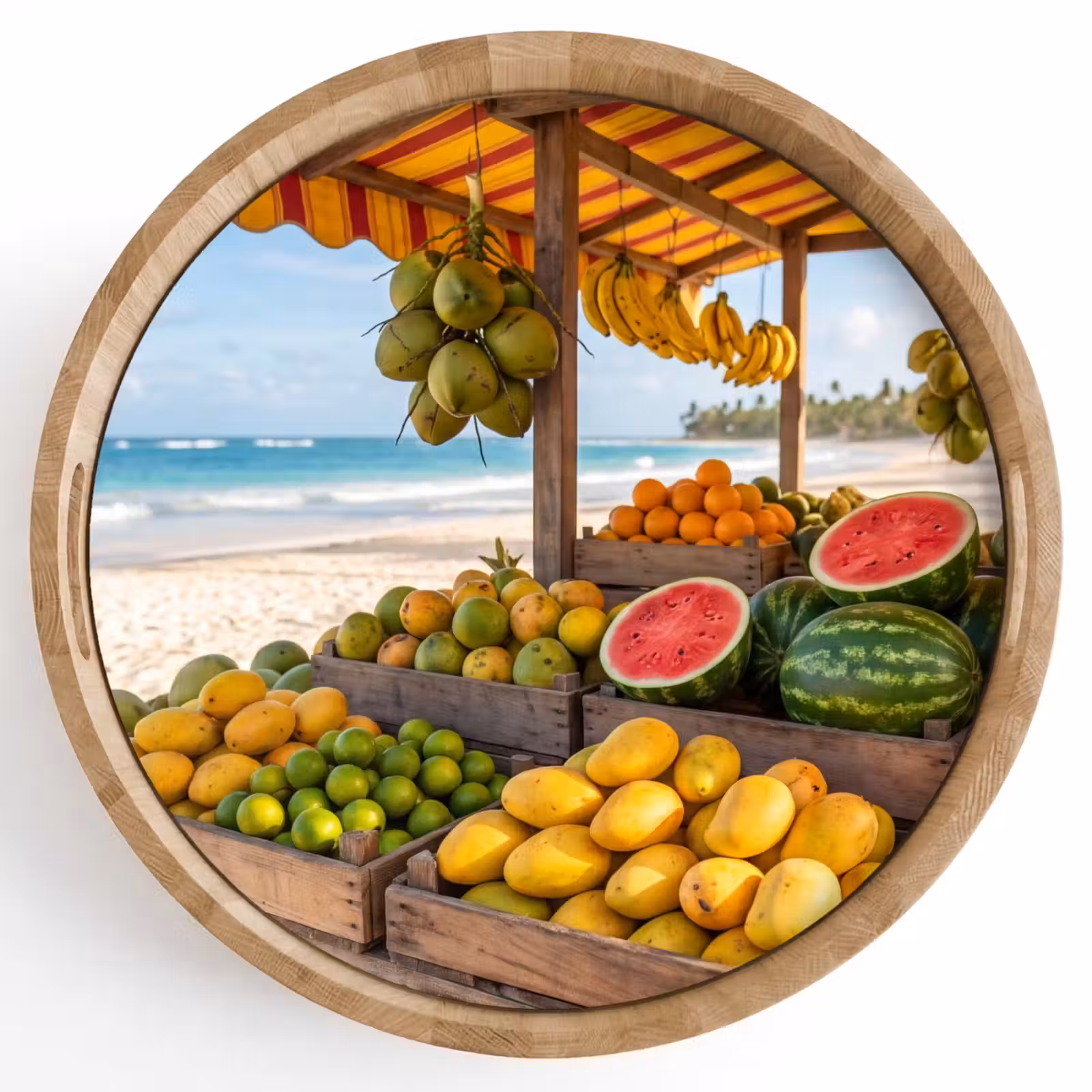 Tray - Fruit - Beach - Tropical - Fruit - Strand - Tropisch Dienblad Rond middel