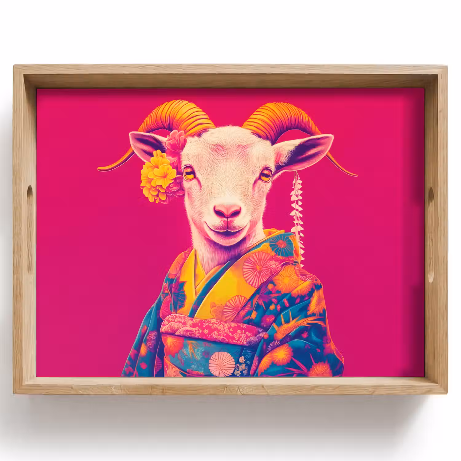 Geit - Hoorns - Kimono - Kleurrijk Dienblad Rechthoek middel -z3d_shopping
