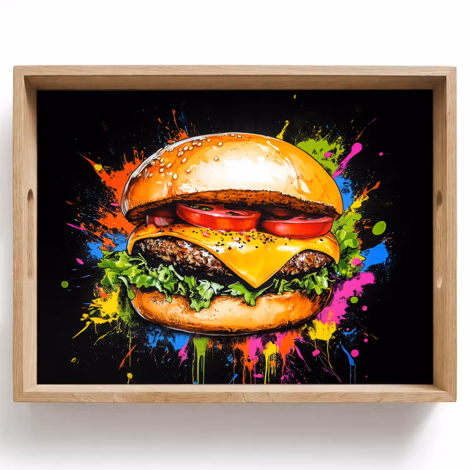 Hamburger - Graffiti - Verf - Kleurrijk - Eten - Abstract Dienblad Rechthoek middel -z3d_shopping