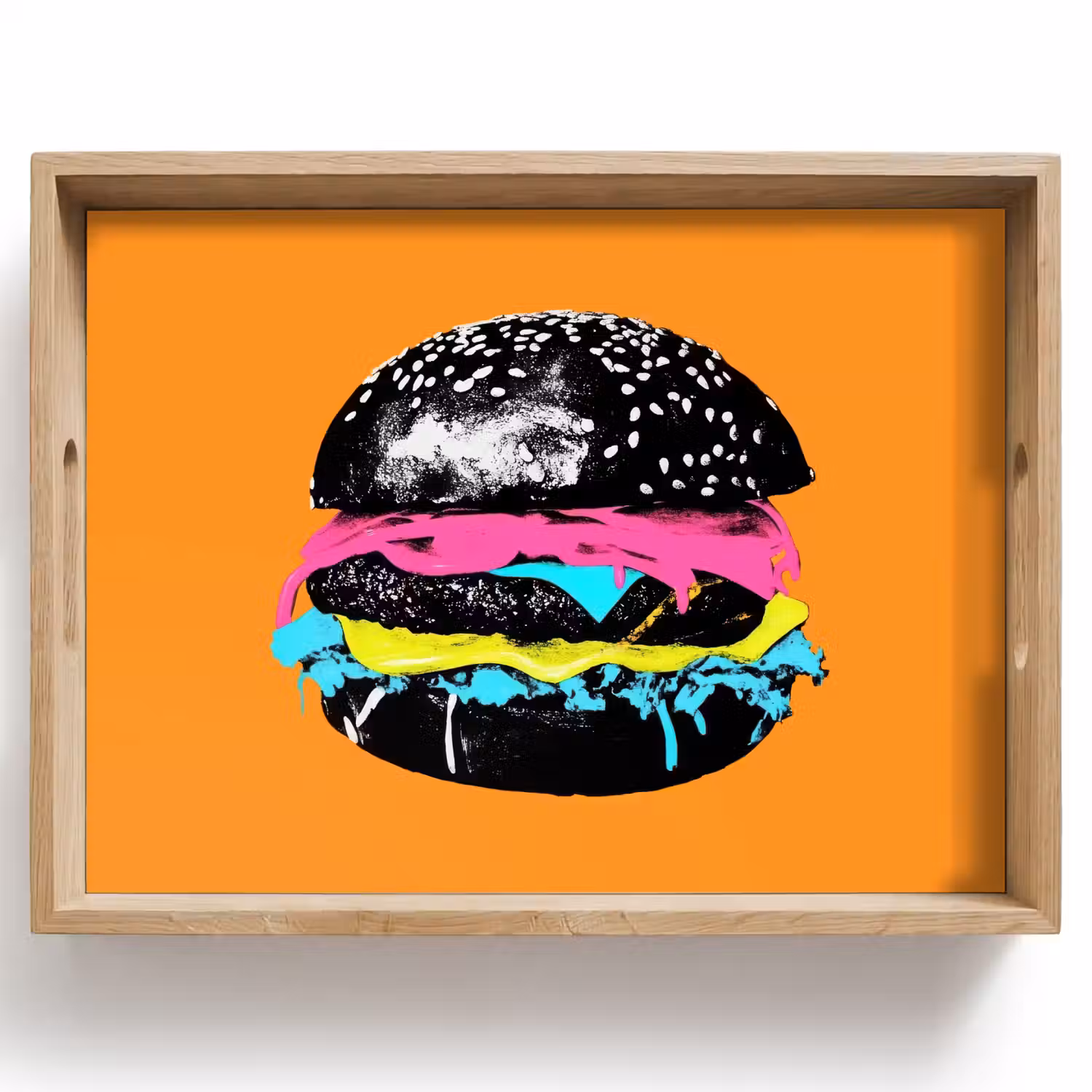 Hamburger - Oranje - Neon - popart Dienblad Rechthoek middel -z3d_shopping