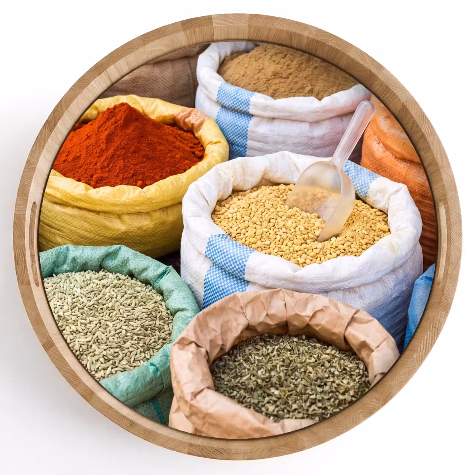 Tray - Herbs - Bags - Market - Kruiden - Zakken - Markt Dienblad Rond middel