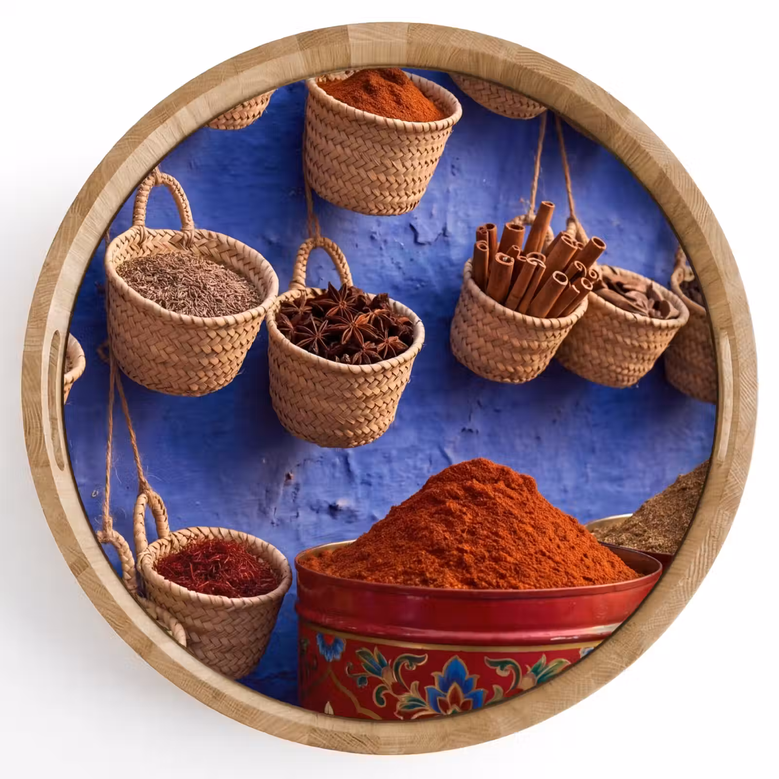 Tray - Herbs - Baskets - Market - Kruiden - Manden - Markt Dienblad Rond middel