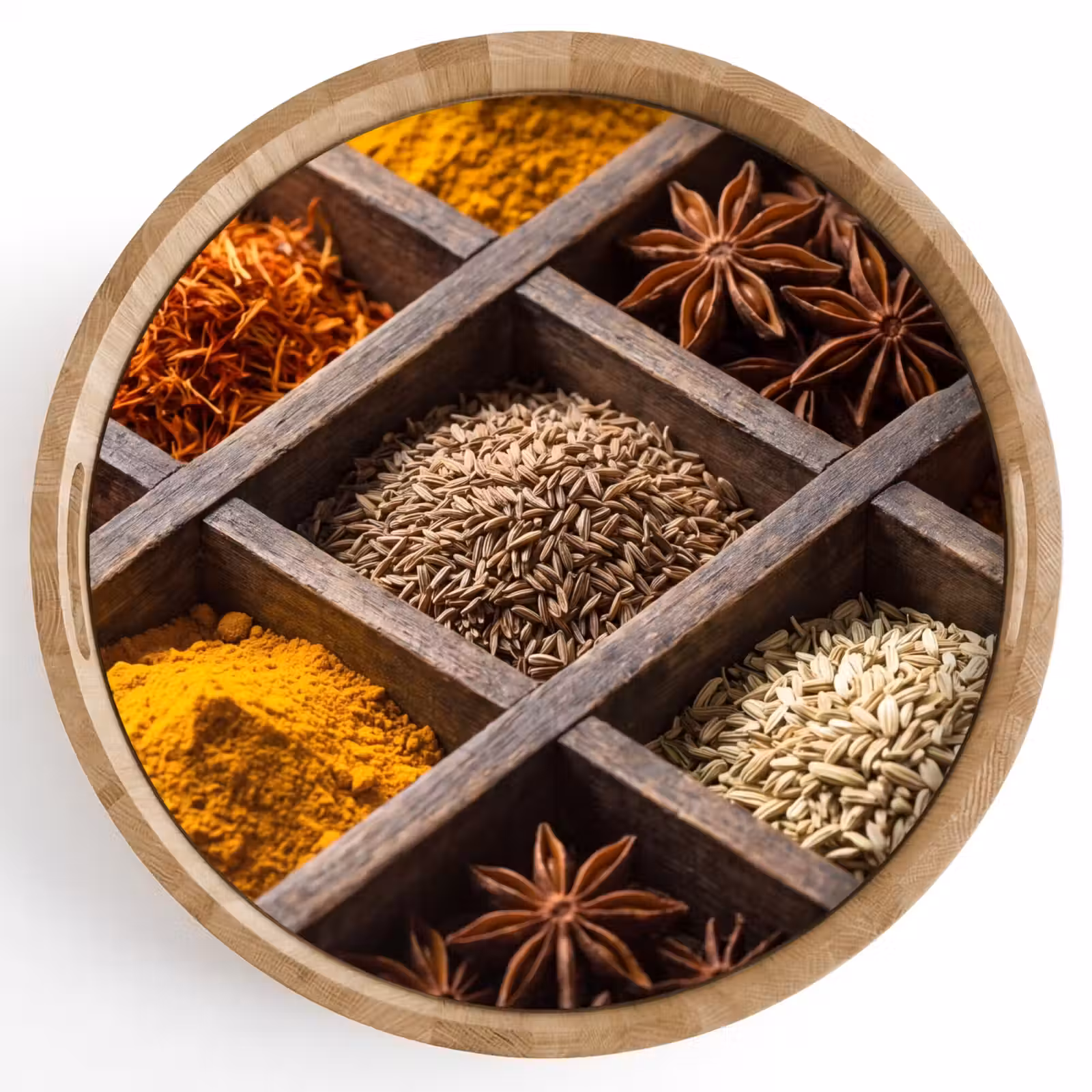 Tray - Herbs - Wood - Food - Kruiden - Houten - Eten Dienblad Rond middel