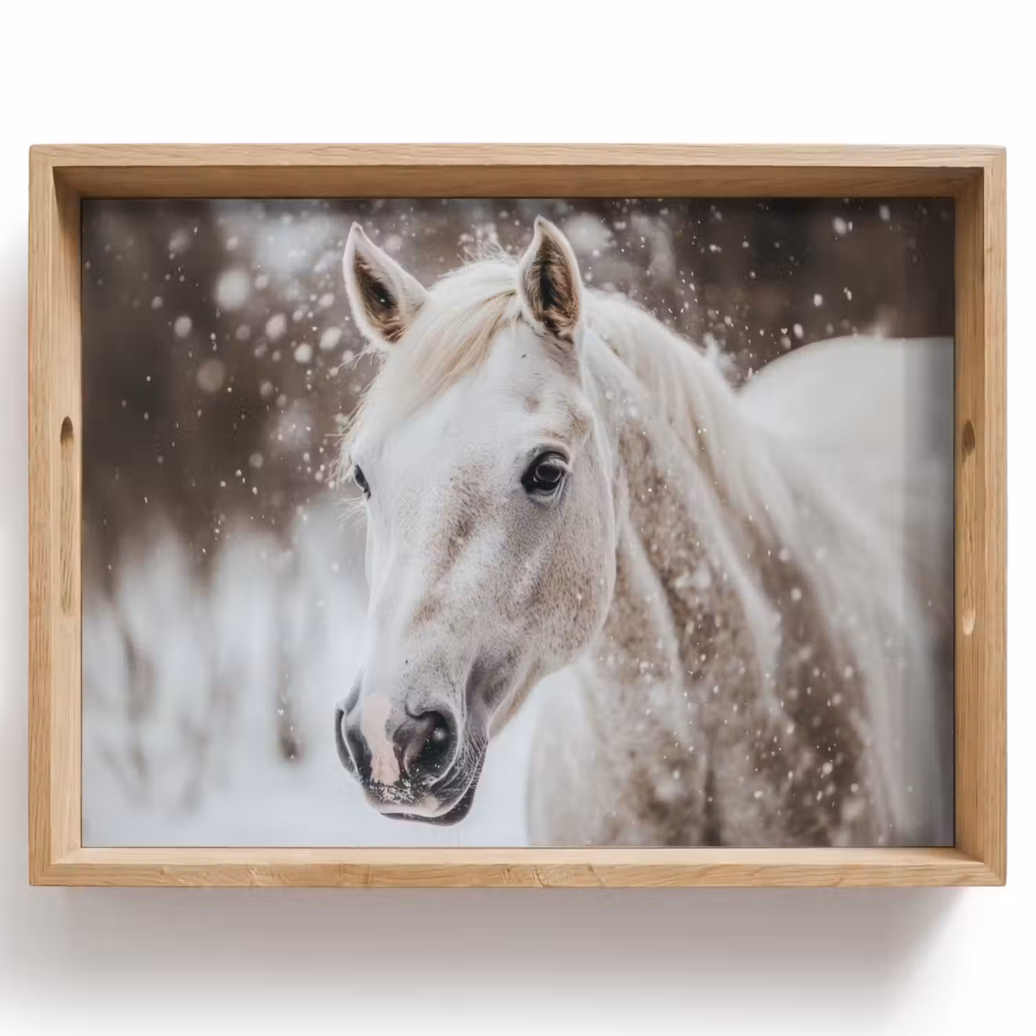 Paard - Wit - Winter - Natuur - Sneeuw - Dieren Dienblad Rechthoek middel -z3d_shopping
