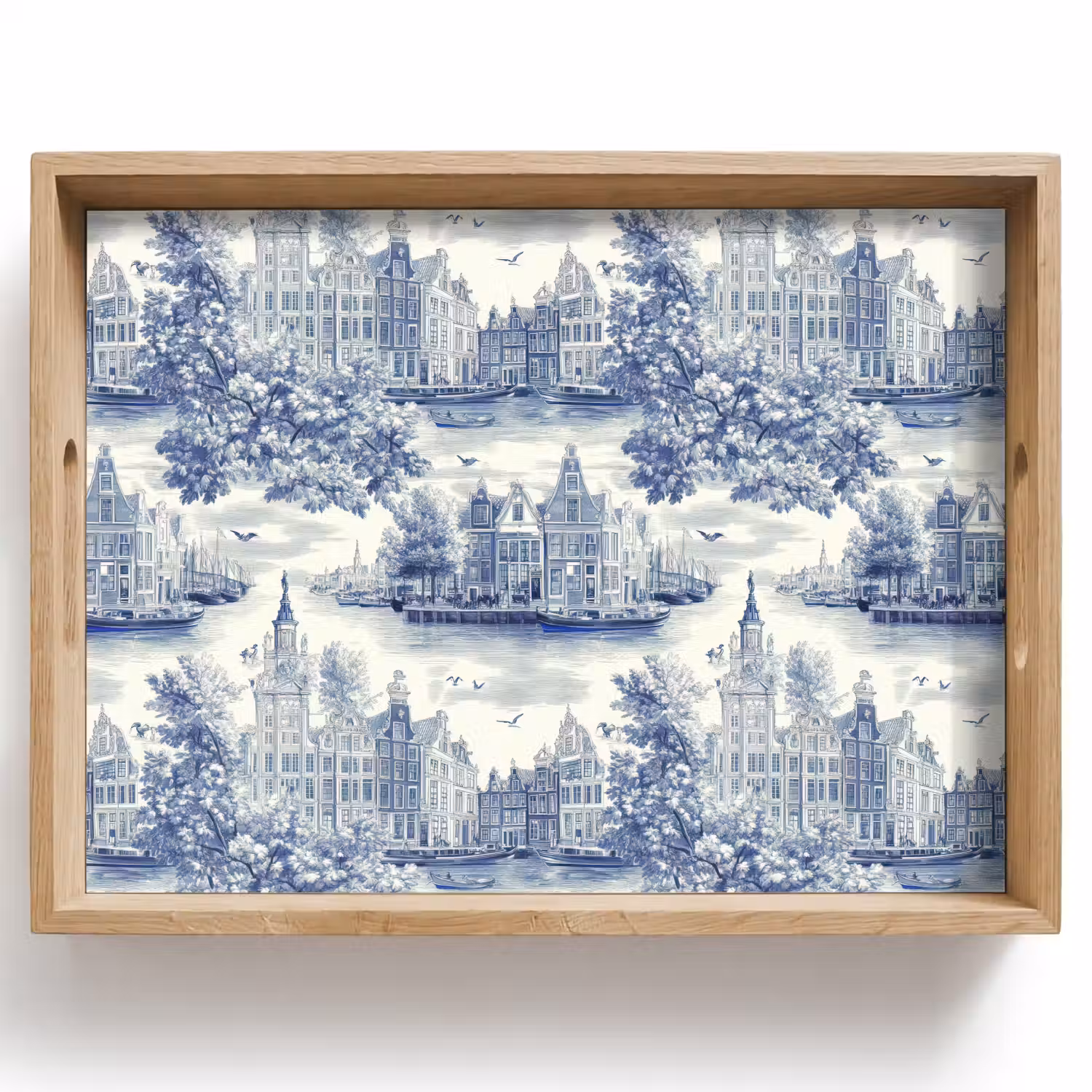 Huizen - Bomen - Water - Vogels - Blauw Dienblad Rechthoek middel 911 -z3d_shopping