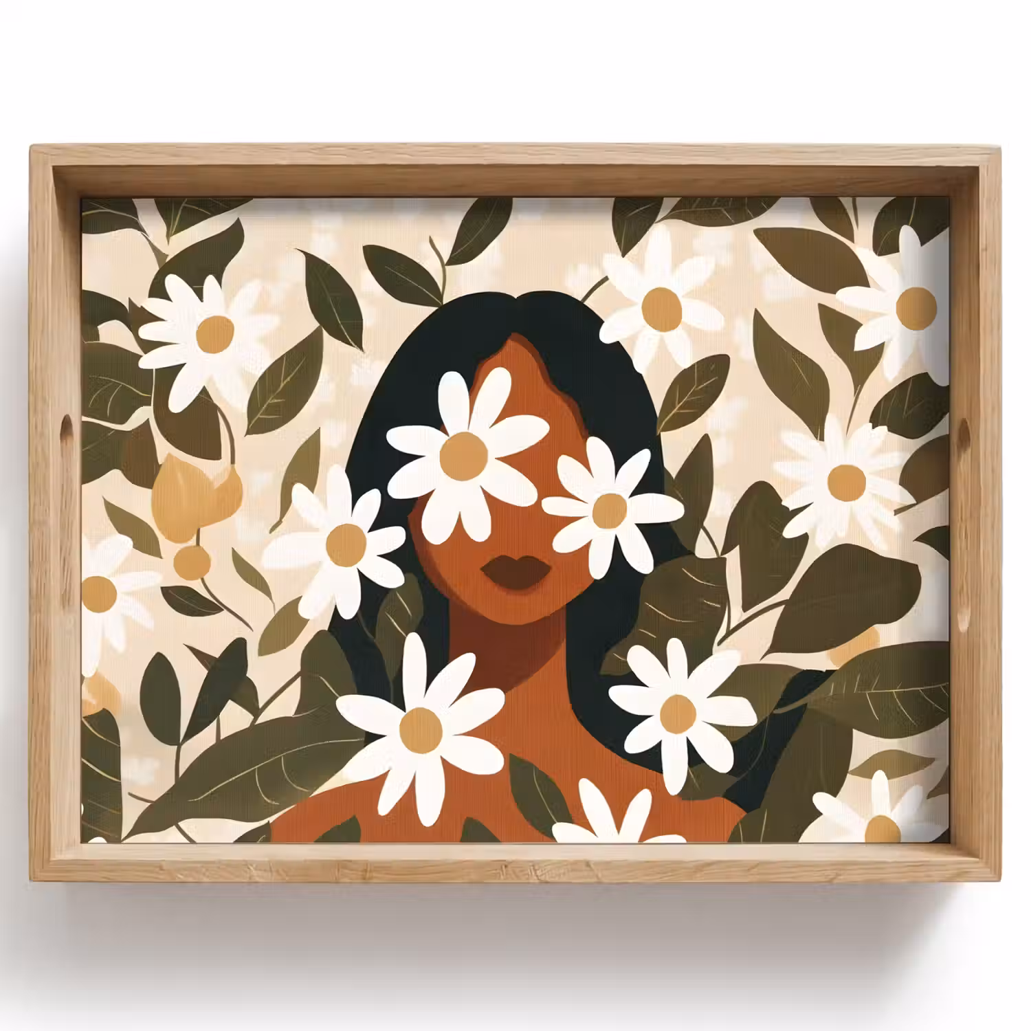 Illustratie - Vrouw - Madeliefjes - Wit Dienblad Rechthoek middel -z3d_shopping