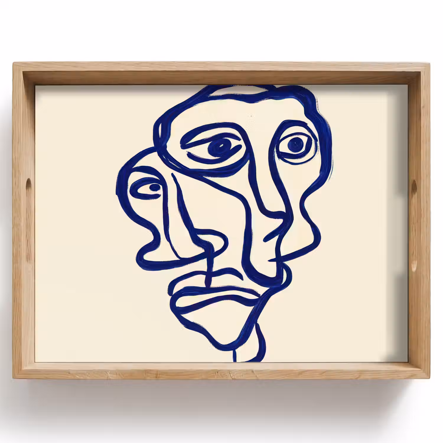 Lijntekening - Overlappende gezichten - Donkerblauw Dienblad Rechthoek middel -z3d_shopping