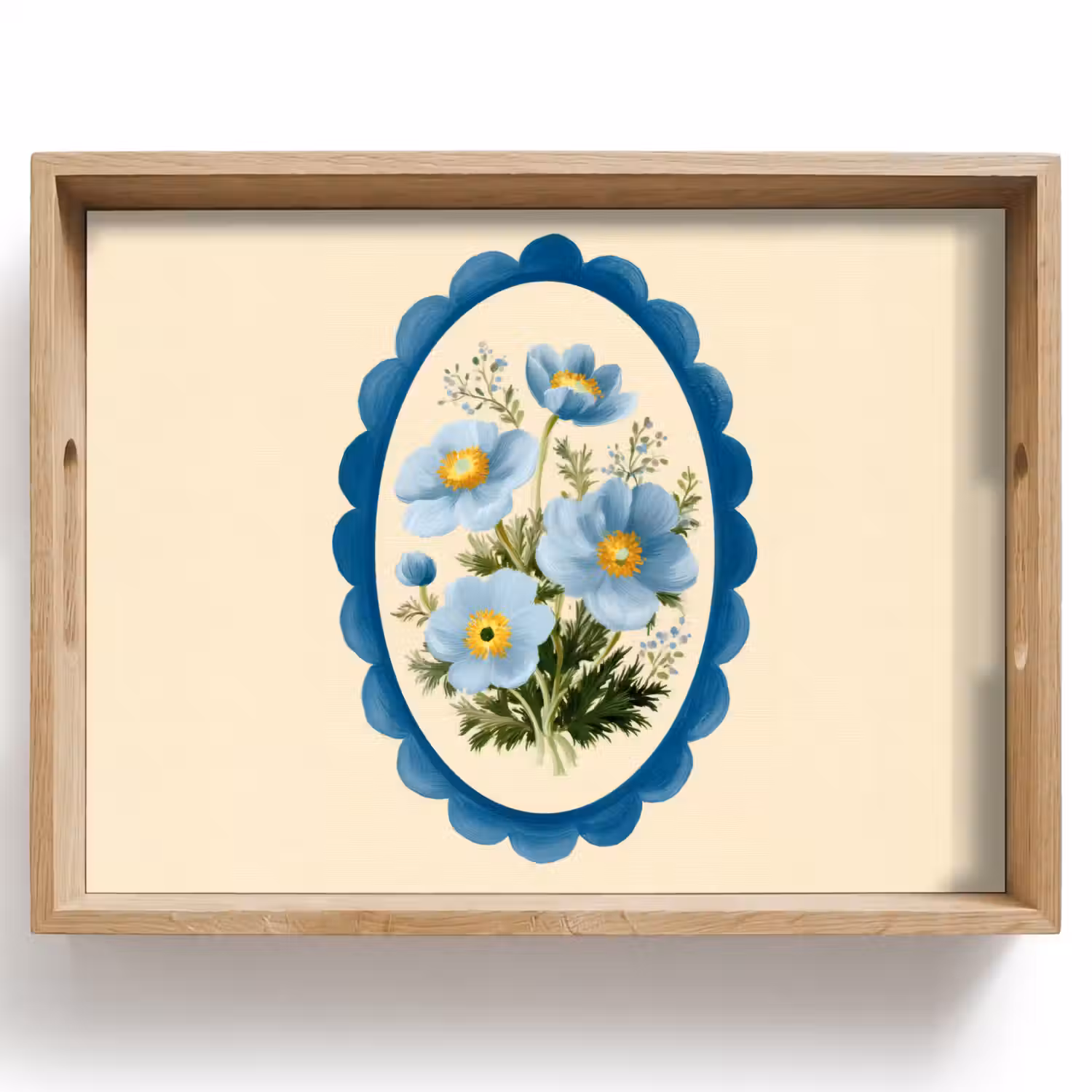 Lijst - Bloemen - Lichtblauw - Illustratie Dienblad Rechthoek middel -z3d_shopping