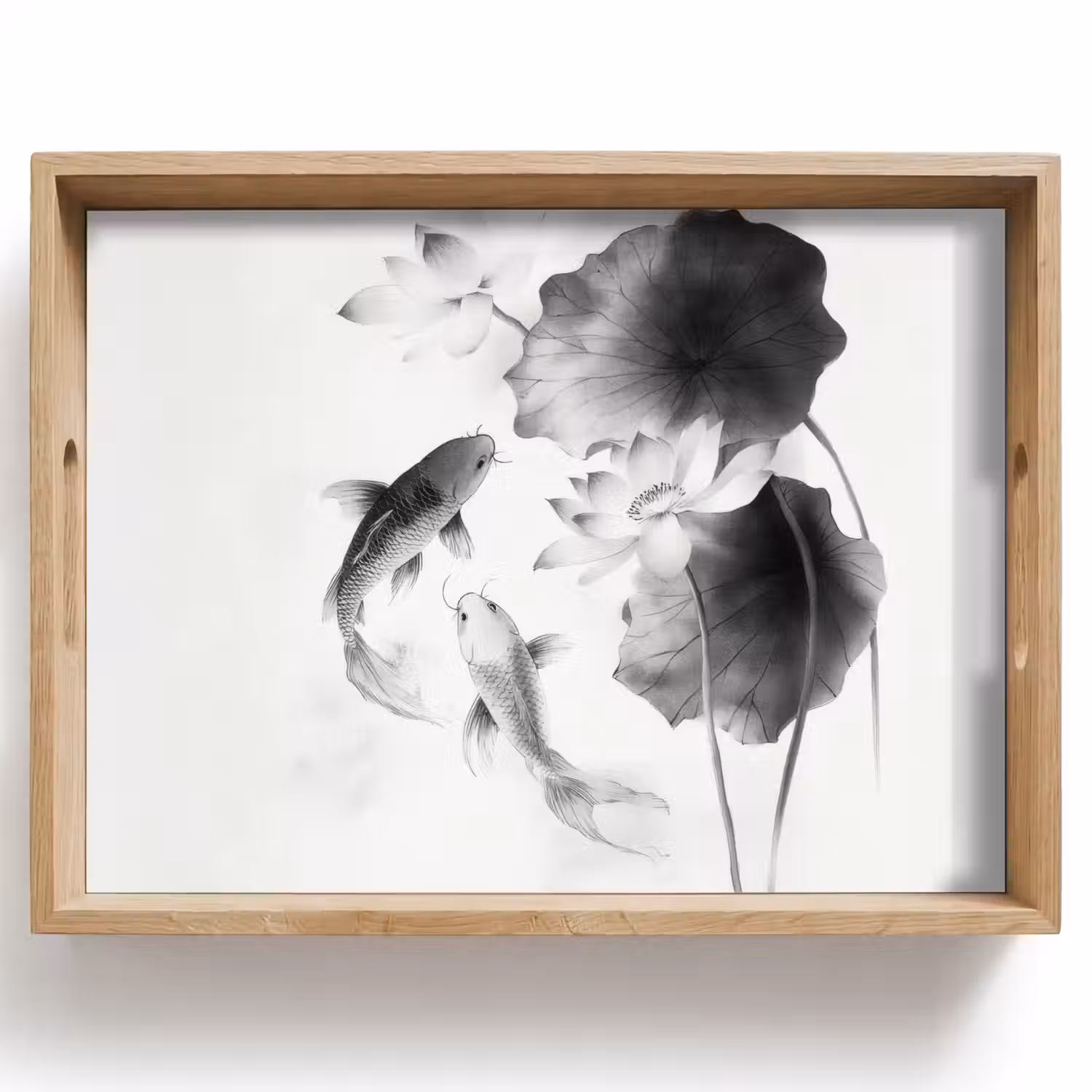 Lotusbloemen - Vissen - Bladeren - Zwart Dienblad Rechthoek middel -z3d_shopping