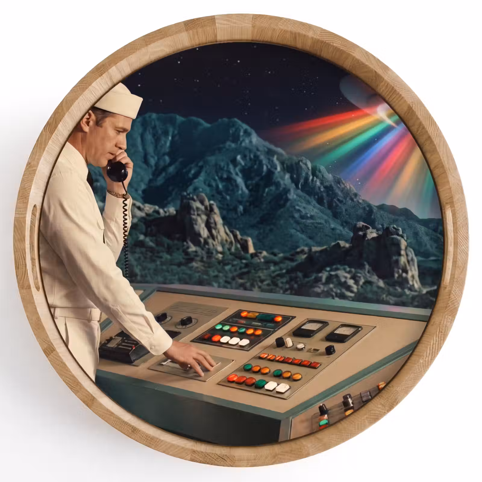 Tray - Man - Control Room - Beach - Man - Controlekamer - Strand Dienblad Rond middel