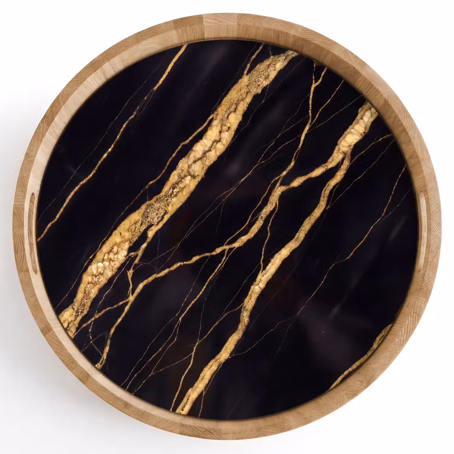 Marmer - Goud - Textuur - Abstract - Zwart Dienblad Rond middel -z3d_shopping