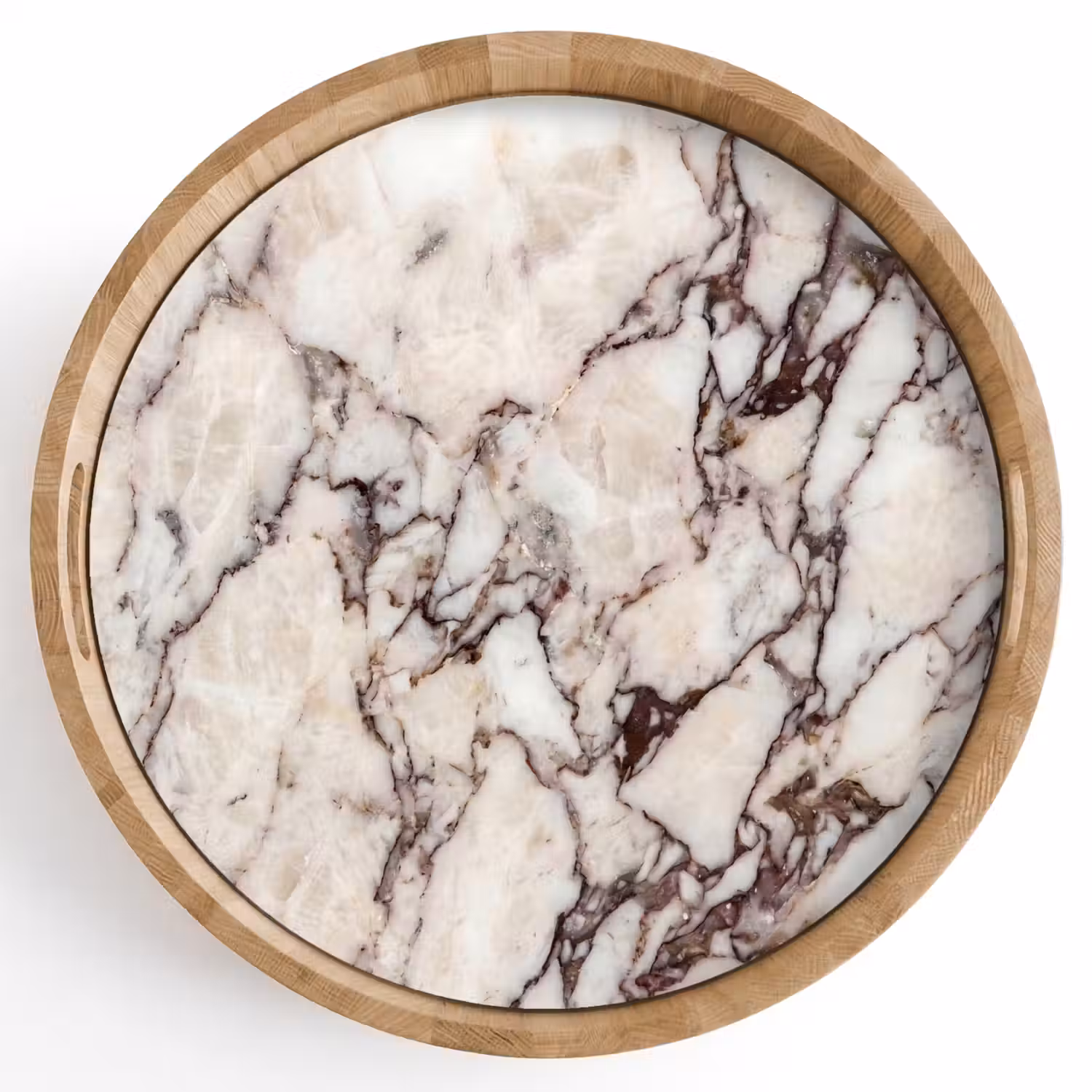 Marmer - Textuur - Abstract - Wit - Bruin Dienblad Rond middel -z3d_shopping