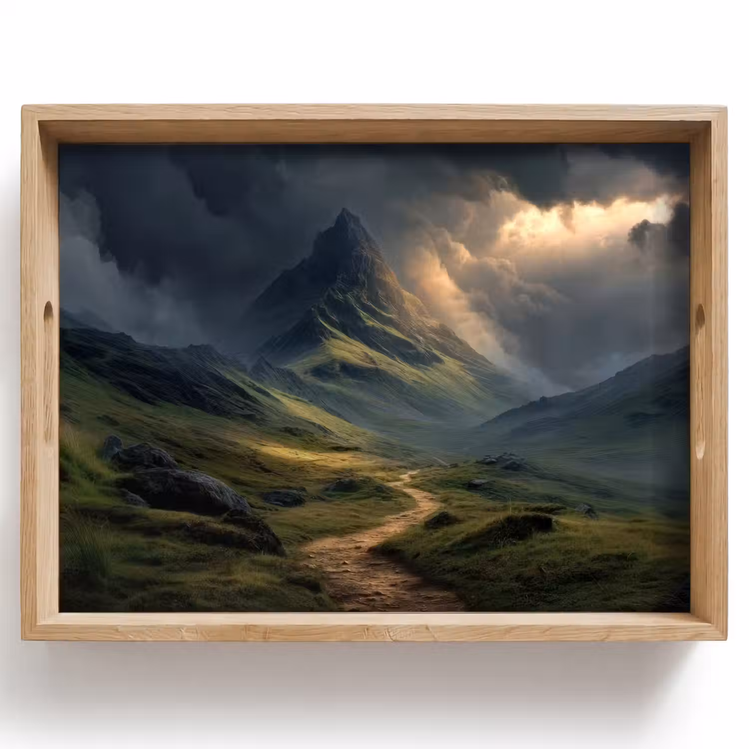 Bergen - Kronkelpad - Groen - Wolken Dienblad Rechthoek middel -z3d_shopping