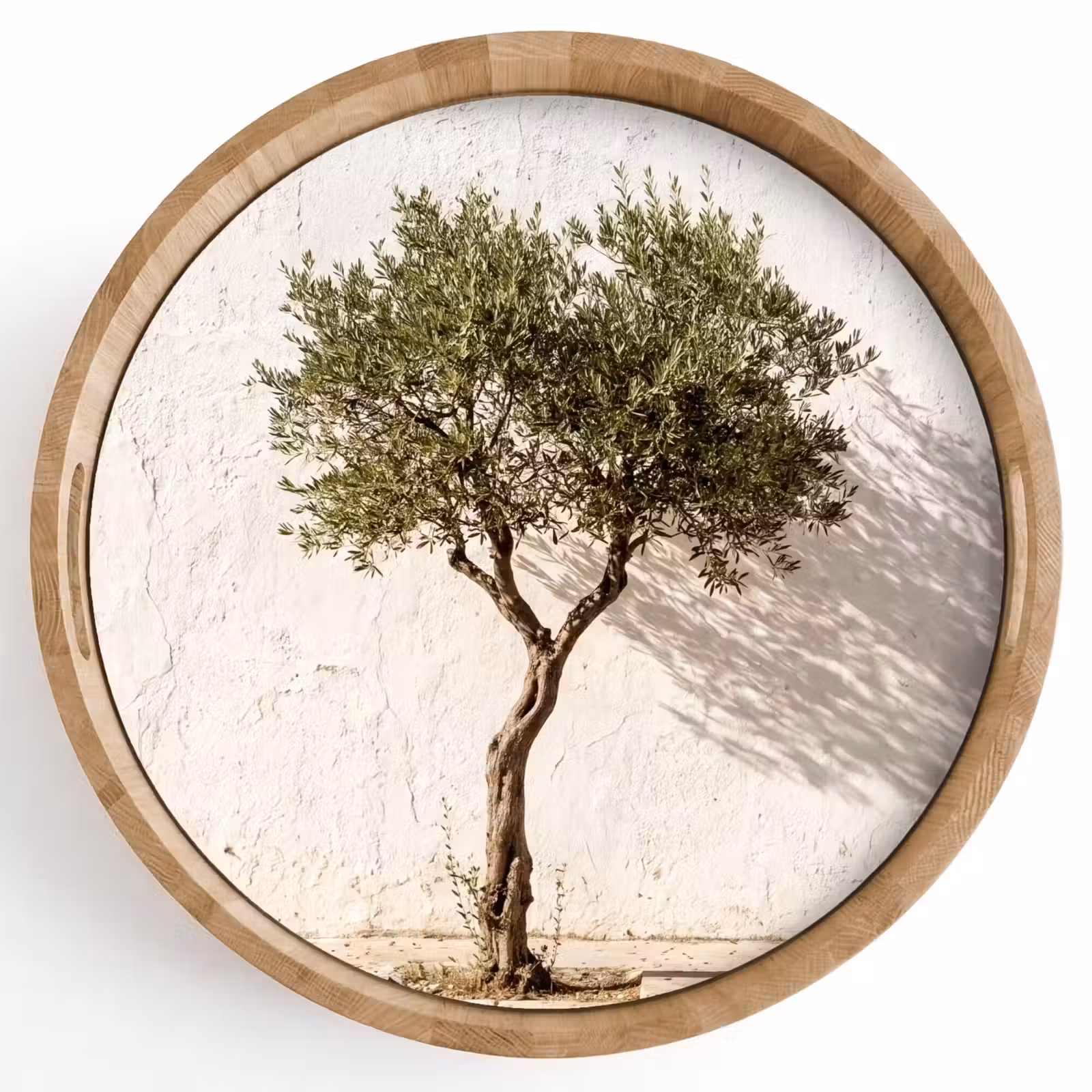 Tray - Olive Tree - Wall - White - Olijfboom - muur - wit Dienblad Rond middel