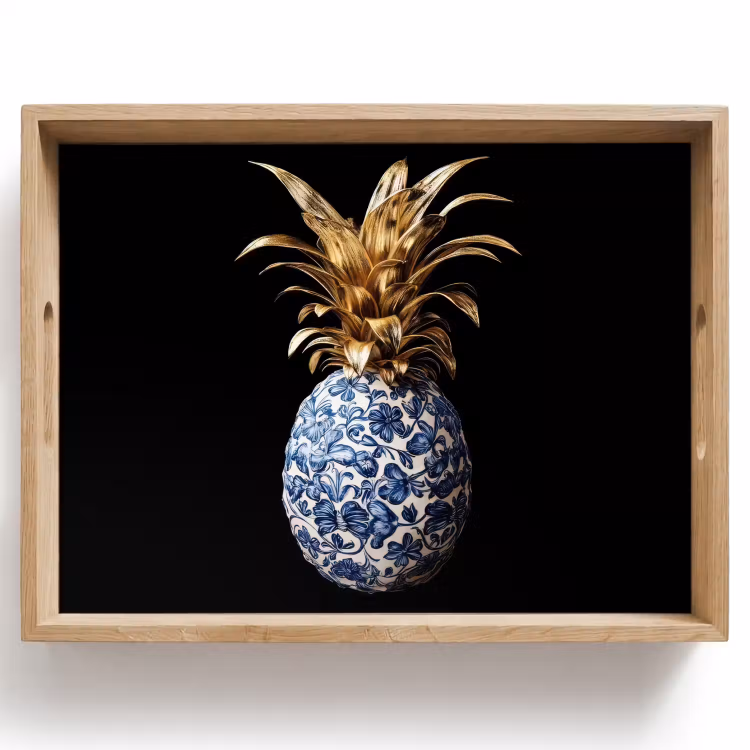 Ananas - Bloemen patroon - Goud - Delftsblauw Dienblad Rechthoek middel -z3d_shopping