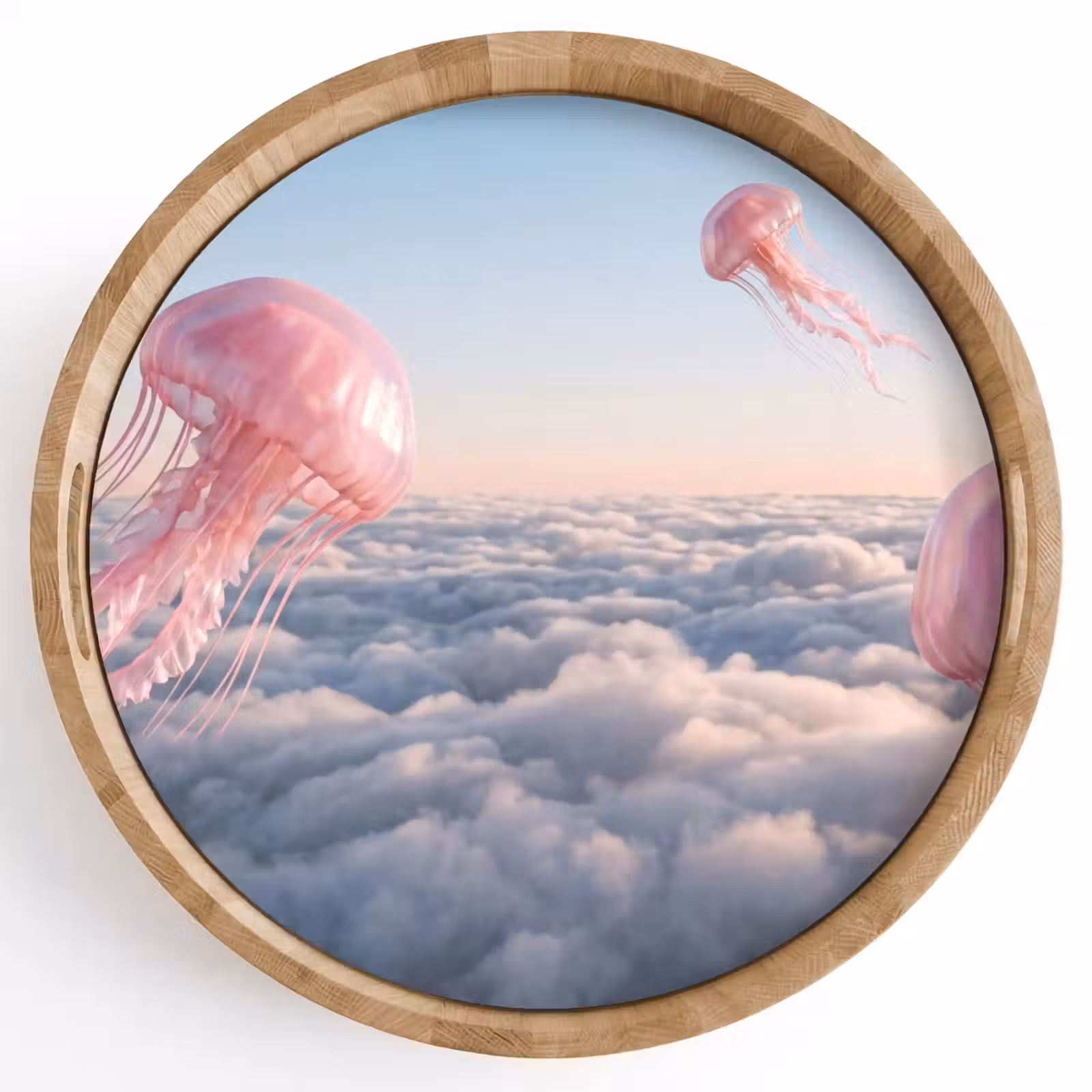 Tray - Pink Animal - Clouds - Roze dier - Wolken Dienblad Rond middel