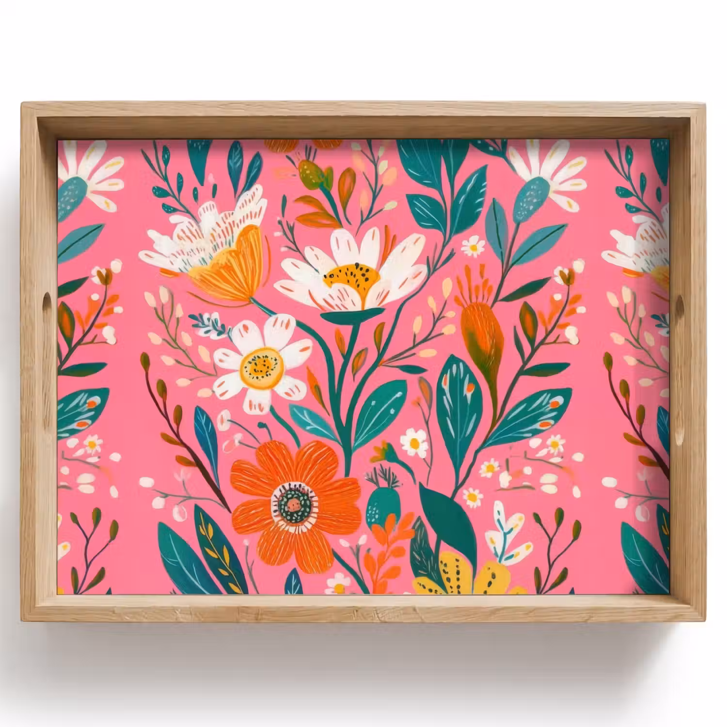 Roze - Bloemen - Wit - Oranje Dienblad Rechthoek middel -z3d_shopping