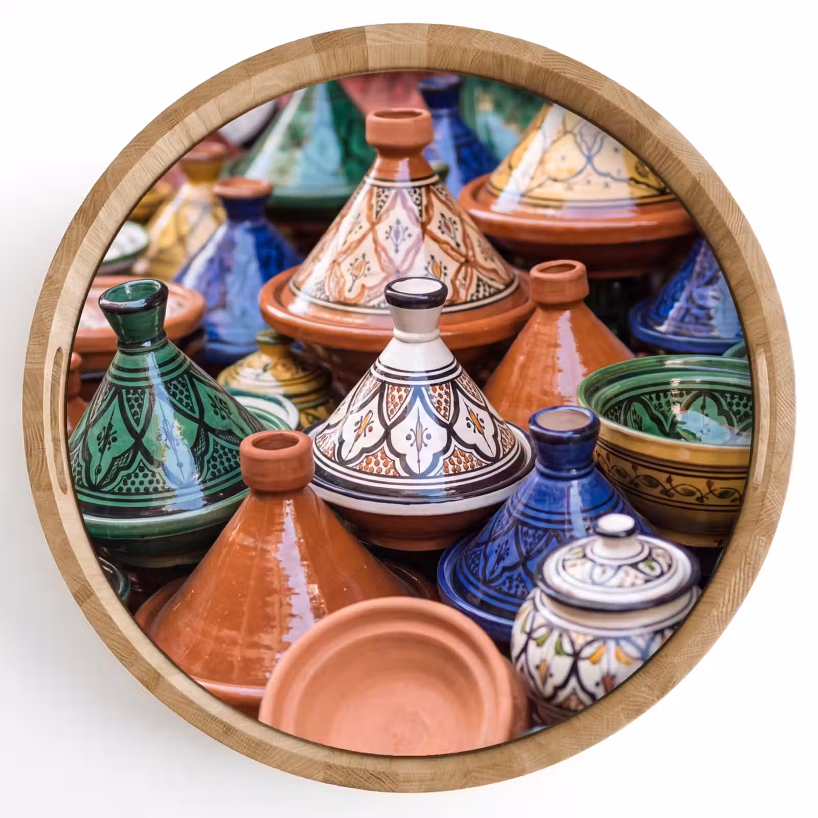 Tray - Pottery - Colorful - Pattern - Aardewerk - Kleurrijk - Patroon Dienblad Rond middel