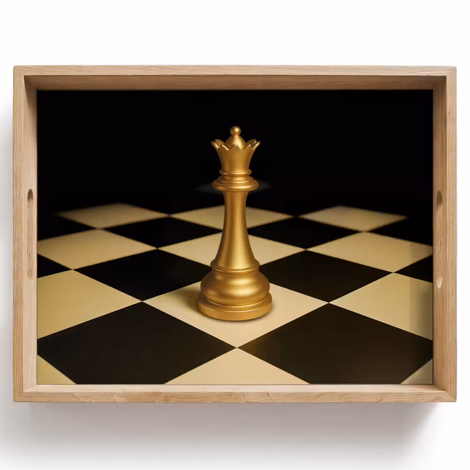 Koningin - Schaakstuk - Geblokt - Goud Dienblad Rechthoek middel -z3d_shopping