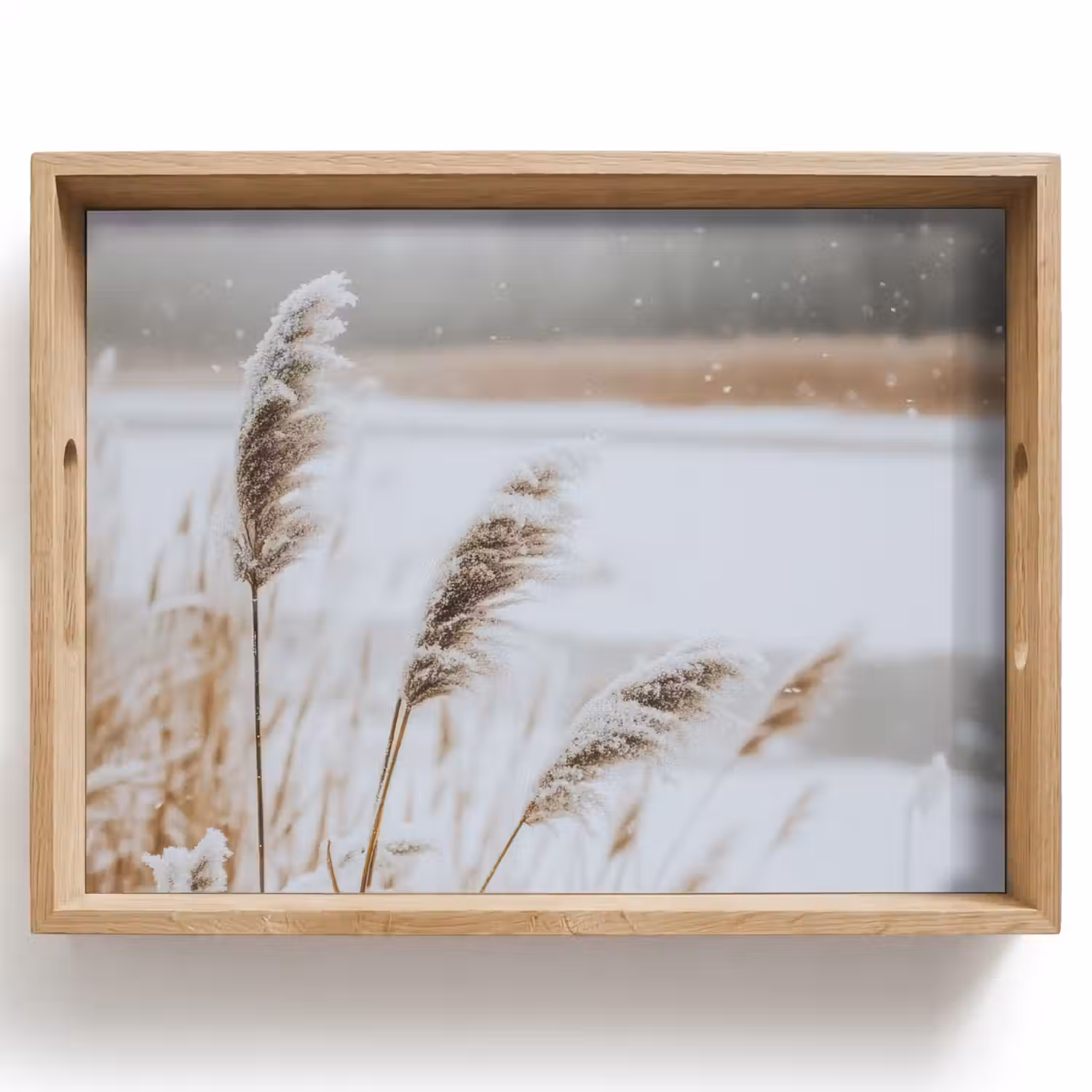 Riet - Meer - Winter - Natuur - Sneeuw - Beige Dienblad Rechthoek middel -z3d_shopping