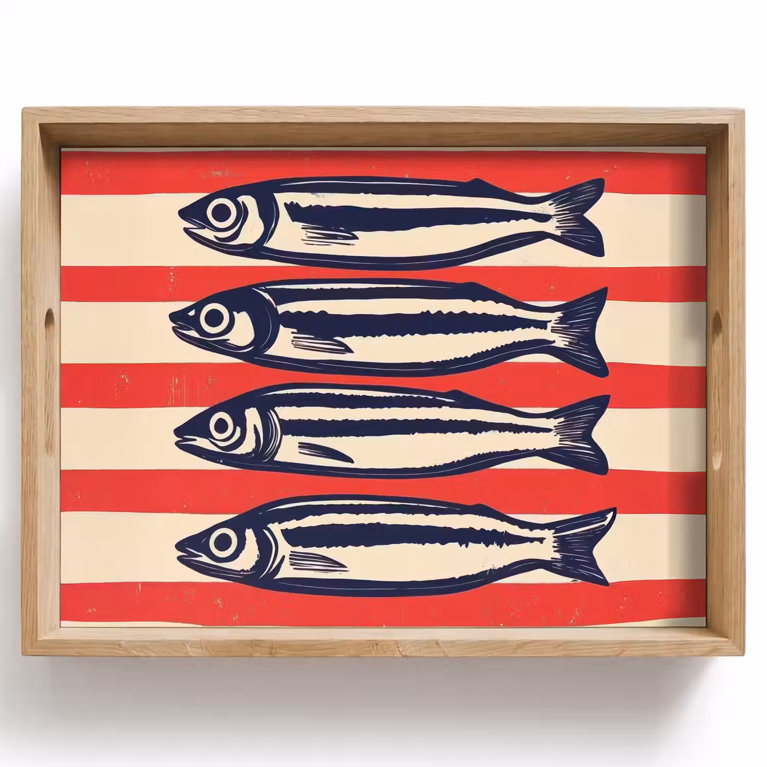Sardines - Rood en beige strepen Dienblad Rechthoek middel -z3d_shopping