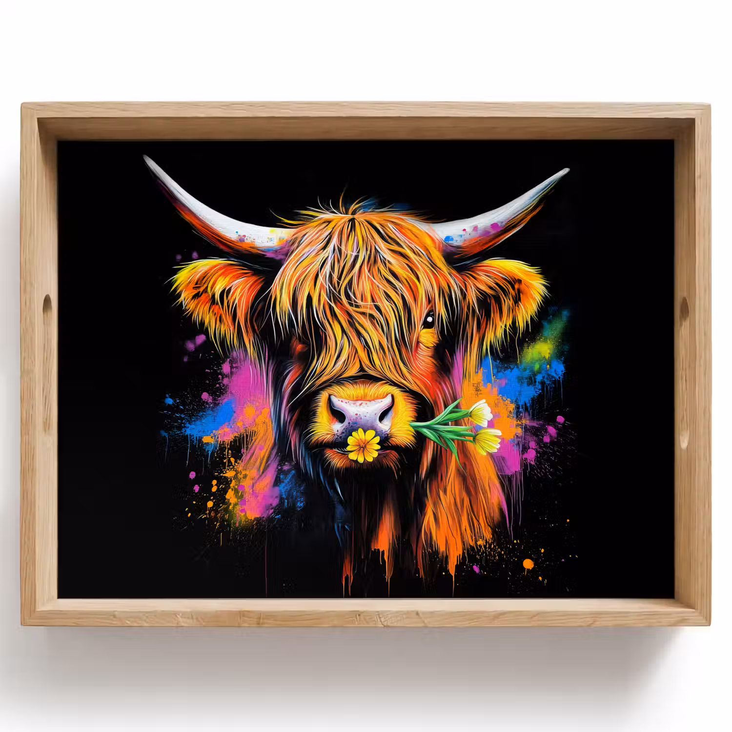 Schotse Hooglander - Graffiti - Kleurrijk - Bloem - Dieren Dienblad Rechthoek middel -z3d_shopping