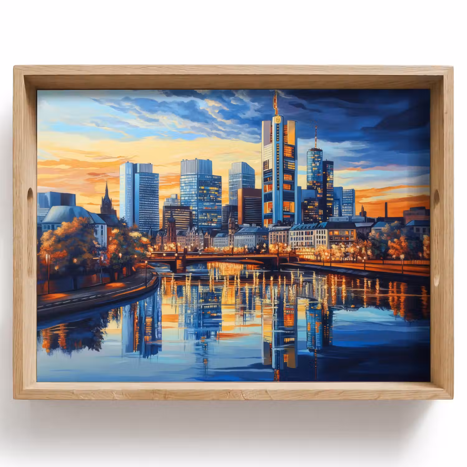 Zonsondergang Frankfurt - Stad - Skyline - Water Dienblad Rechthoek middel -z3d_shopping