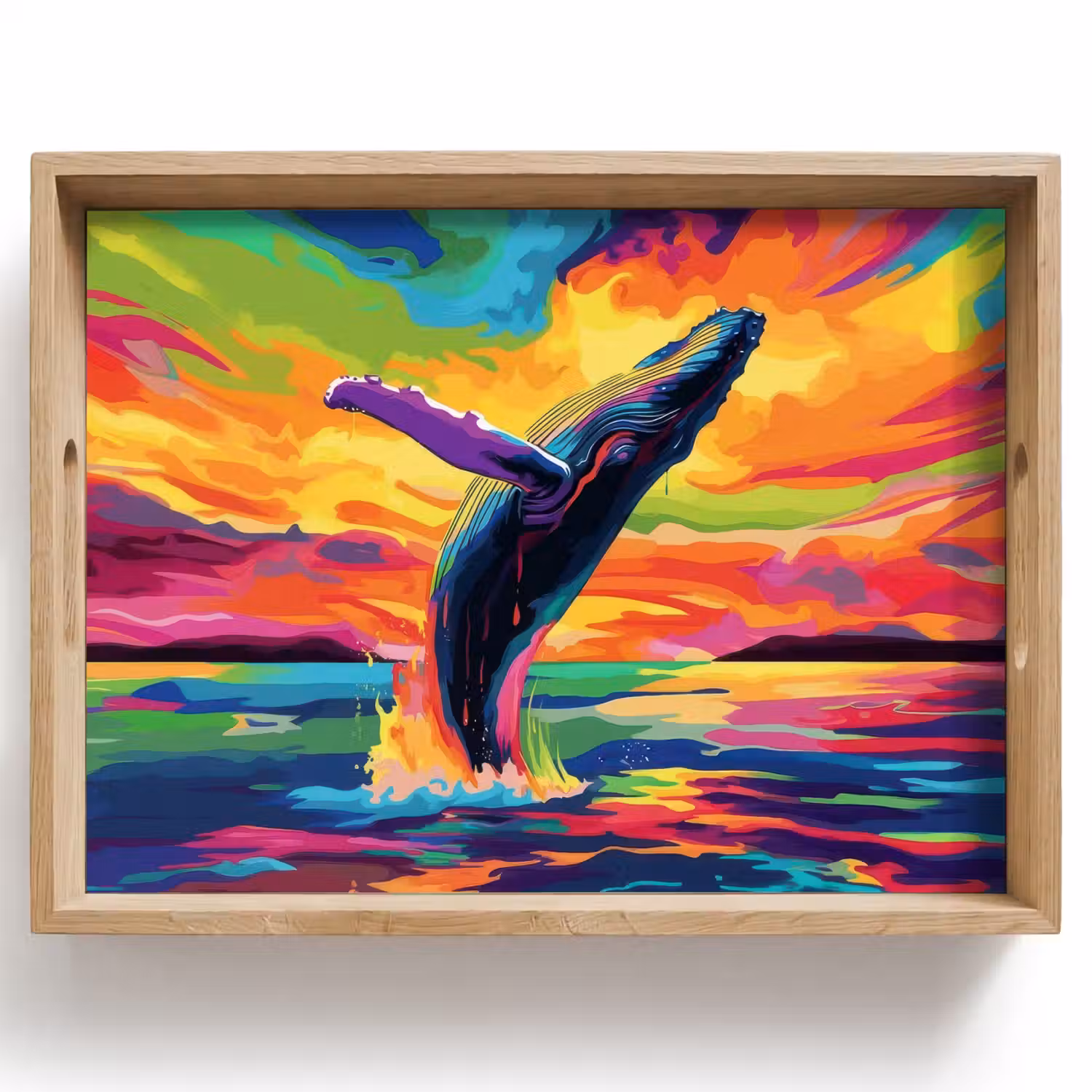 Zonsondergang - Walvis - Geschilderd - Kleurrijk Dienblad Rechthoek middel -z3d_shopping