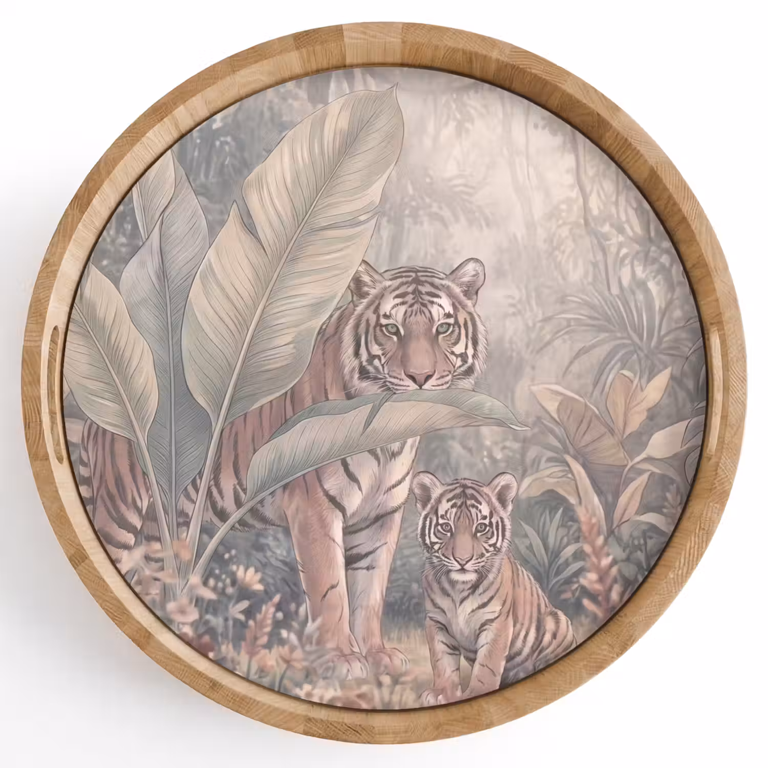 Tijger - Welp - Jungle - Illustratie - Dieren Dienblad Rond middel -z3d_shopping