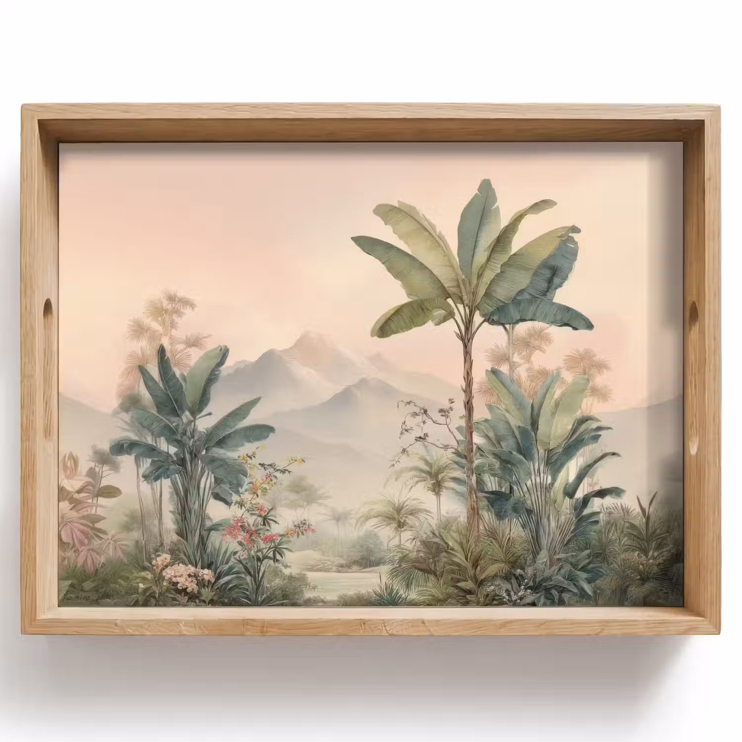 Tropisch landschap - palmbomen - Bloemen - Roze lucht Dienblad Rechthoek middel -z3d_shopping