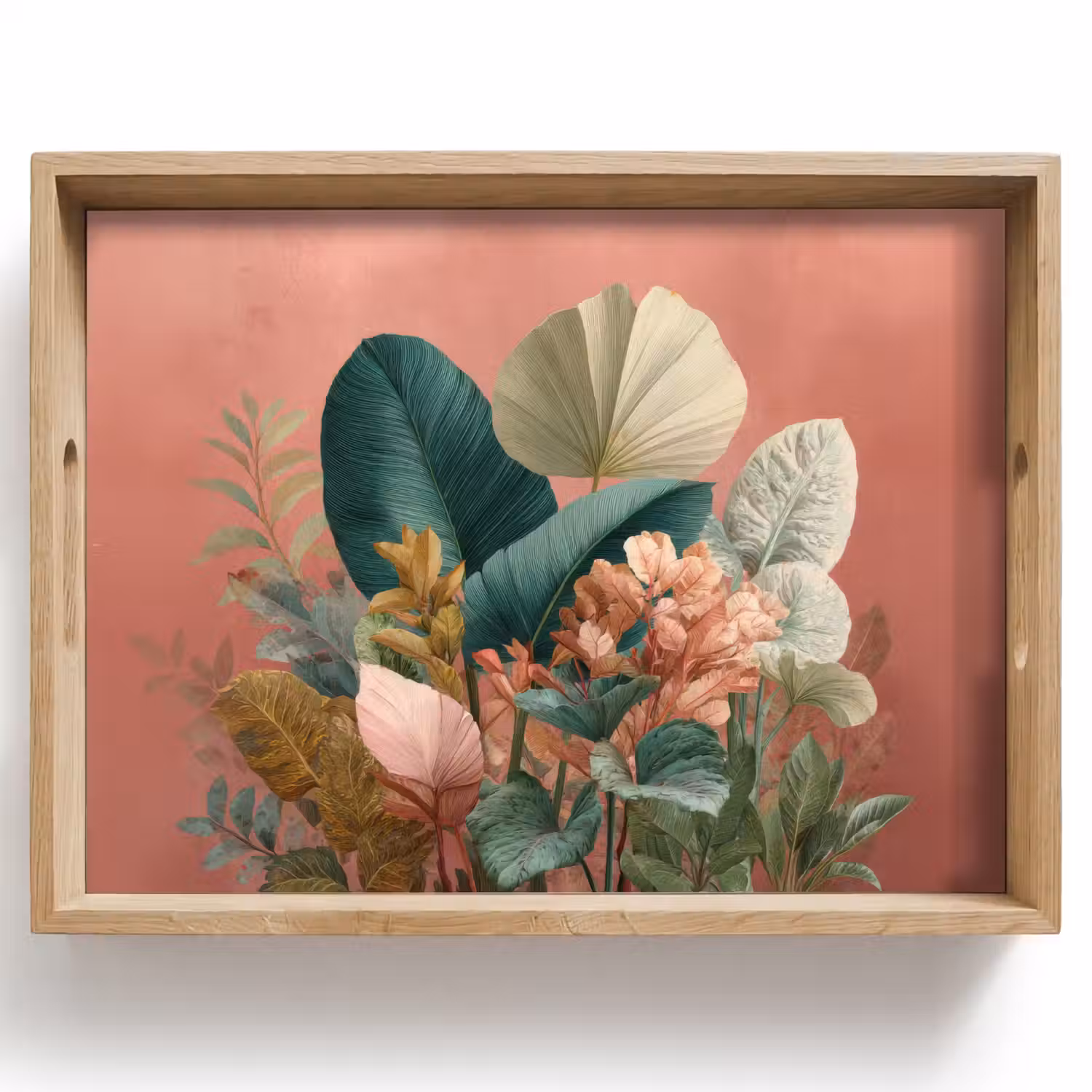 Tropische bladeren - Bloemen - Roze - groen Dienblad Rechthoek middel -z3d_shopping