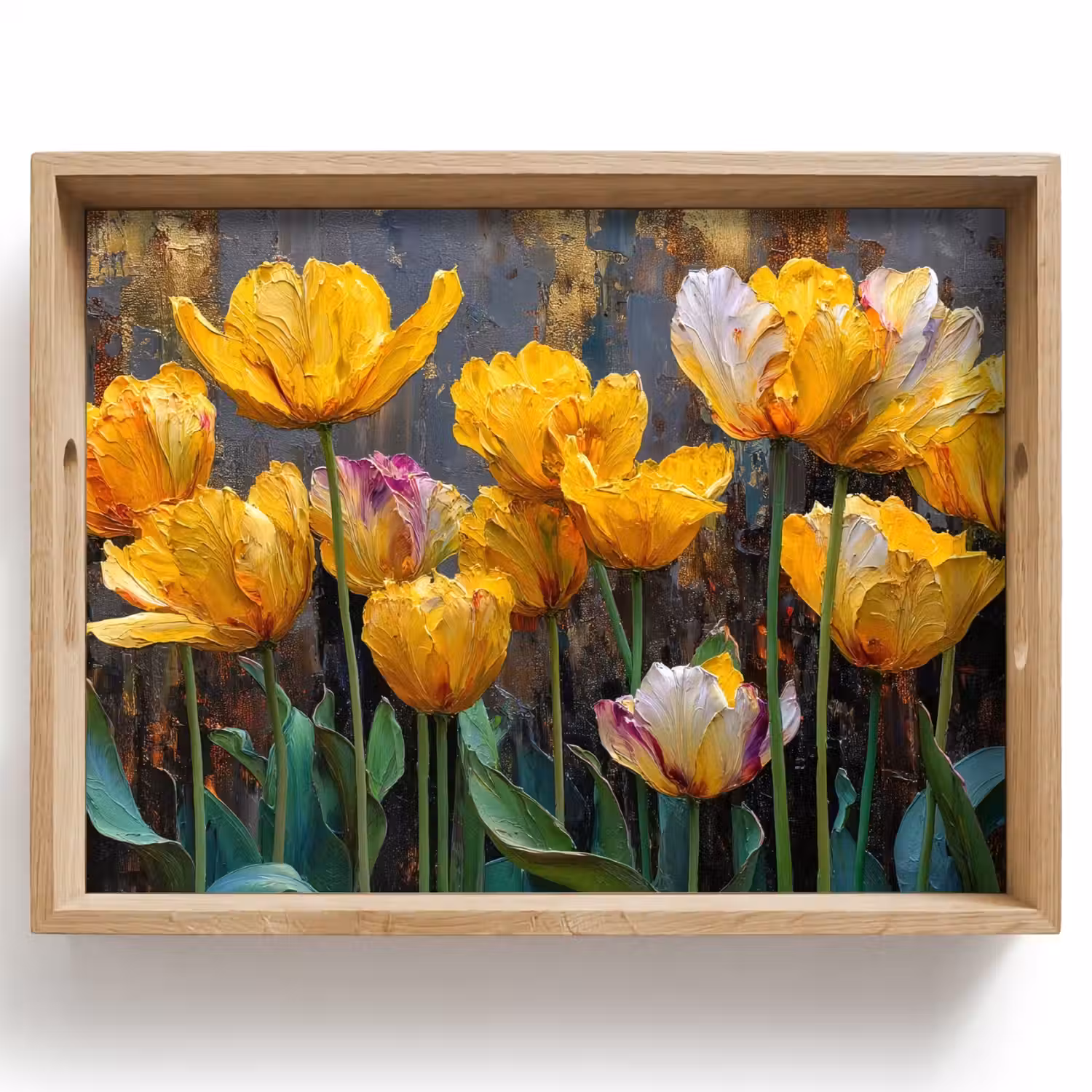 Tulpen - Geel - Penseelstreken - Abstract Dienblad Rechthoek middel -z3d_shopping