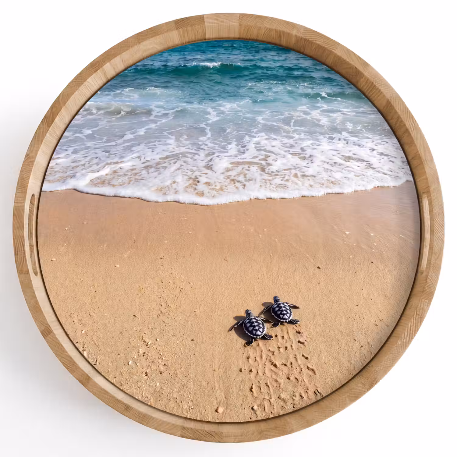 Schildpad - Jong - Strand - Oceaan - Blauw Dienblad Rond middel -z3d_shopping