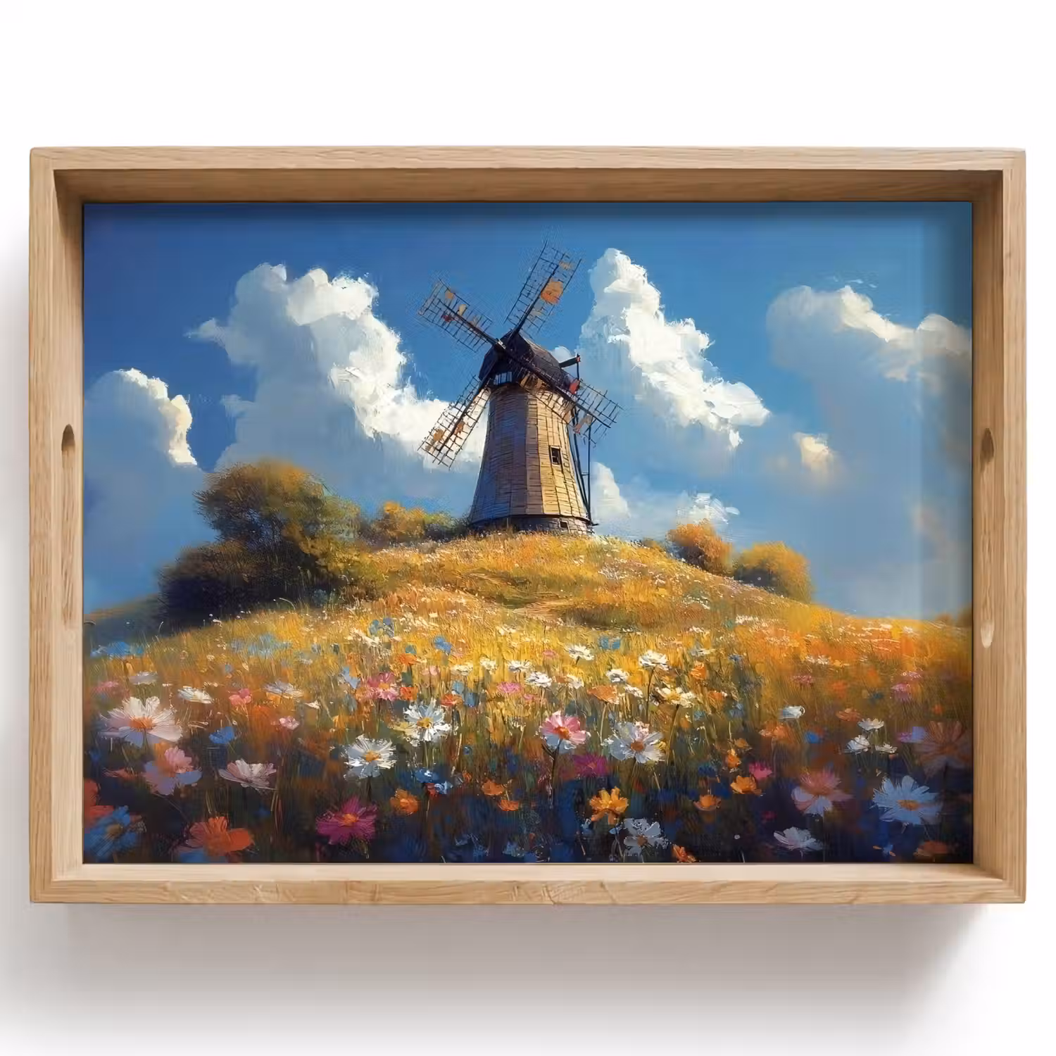 Windmolen - Heuvel - Bloemen - Kleurrijk Dienblad Rechthoek middel -z3d_shopping