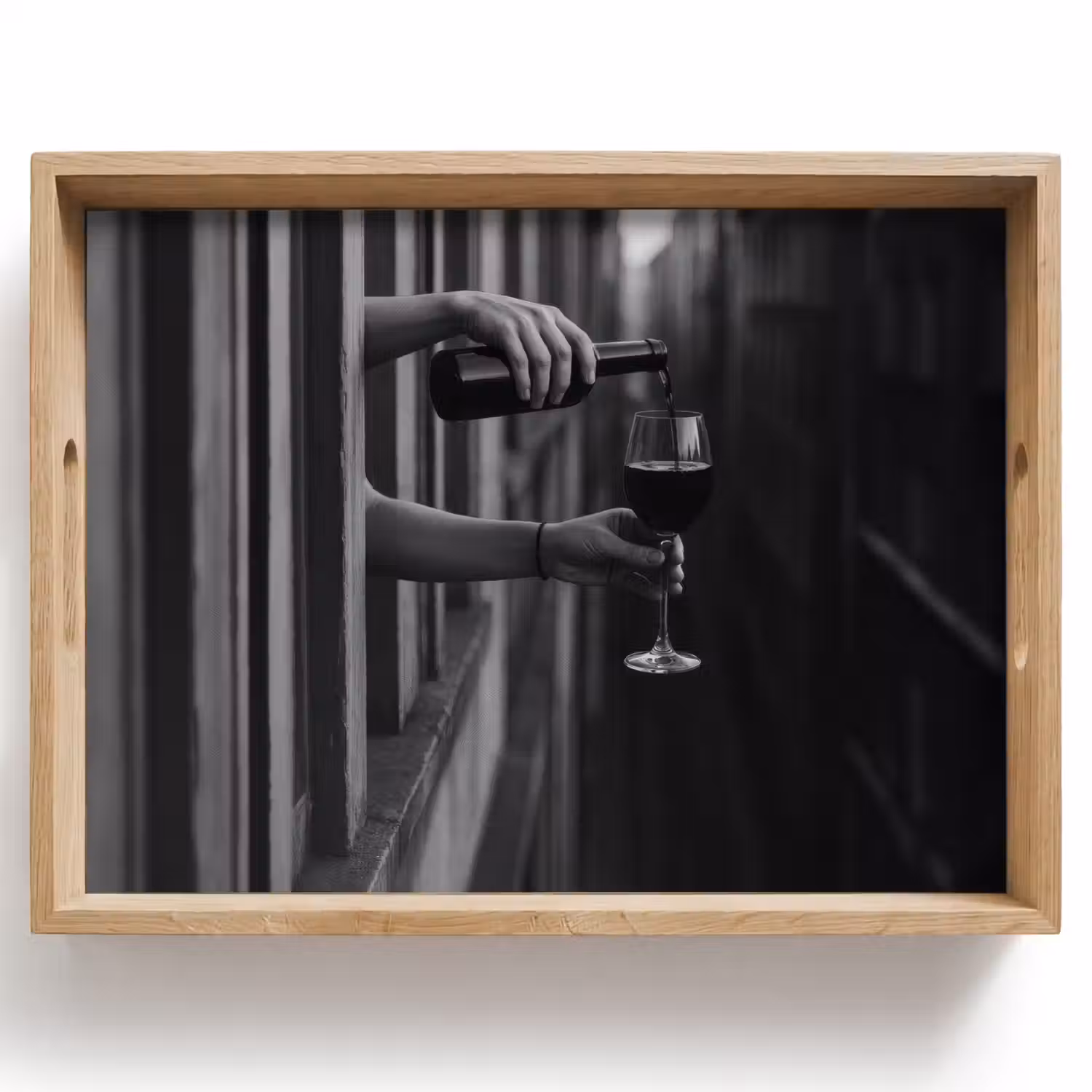 Wijnfles - Glas - Handen - Raam Dienblad Rechthoek middel -z3d_shopping