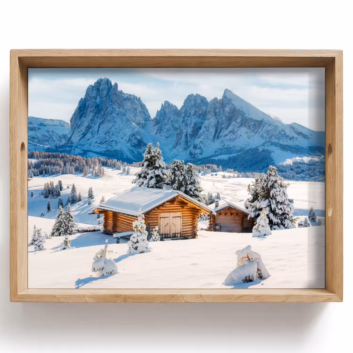 Winter - Huisje - Bergen - Uitzicht - Sneeuw Dienblad Rechthoek middel -z3d_shopping