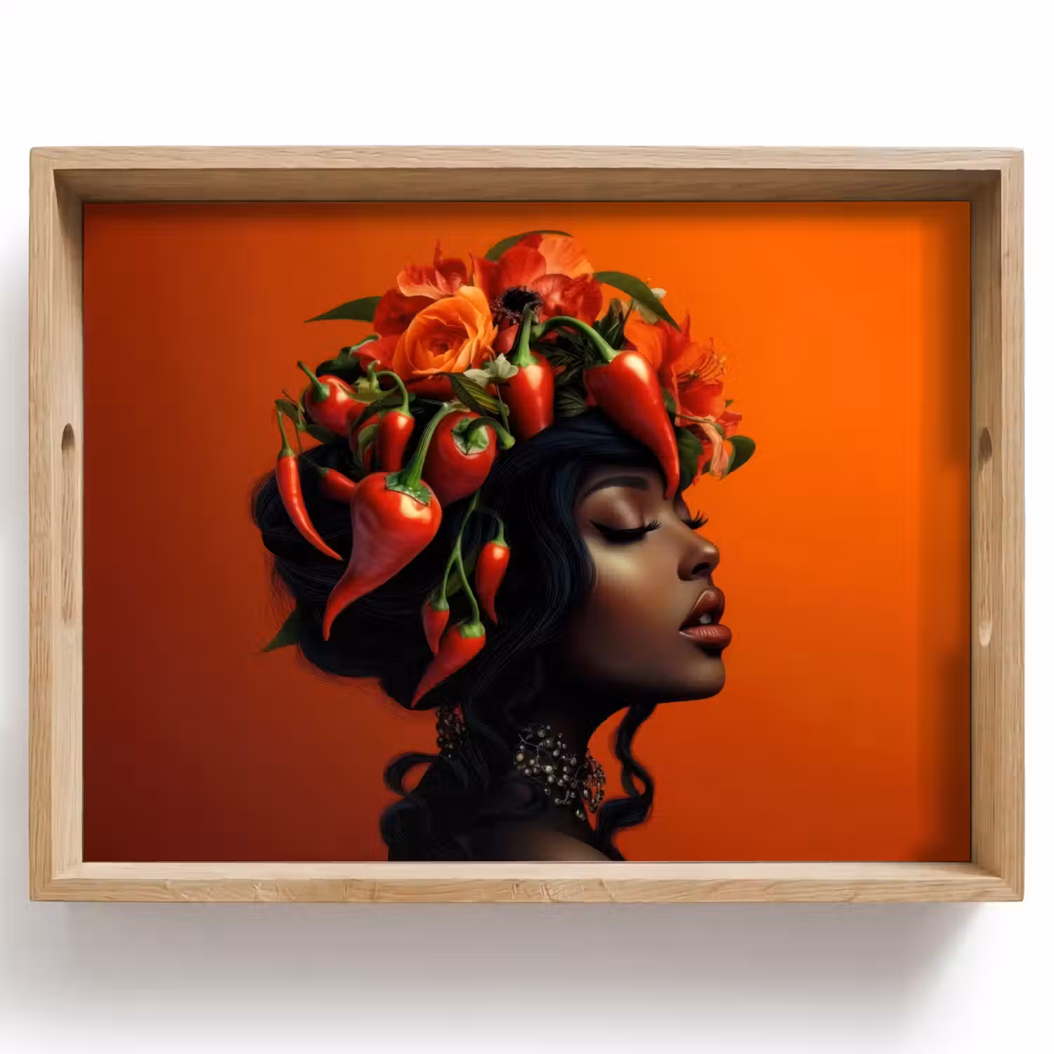 Vrouw - Chilipepers - Pepers - Bloemen Dienblad Rechthoek middel -z3d_shopping