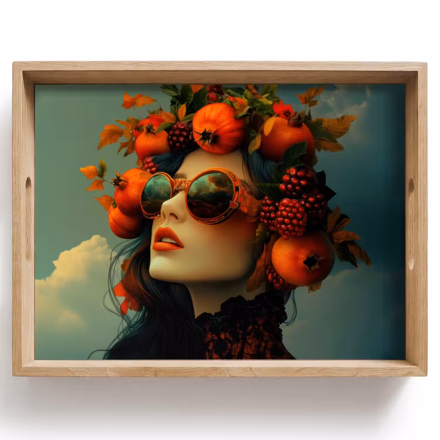 Vrouw - Granaatappel - Herfst - Zonnebril Dienblad Rechthoek middel -z3d_shopping