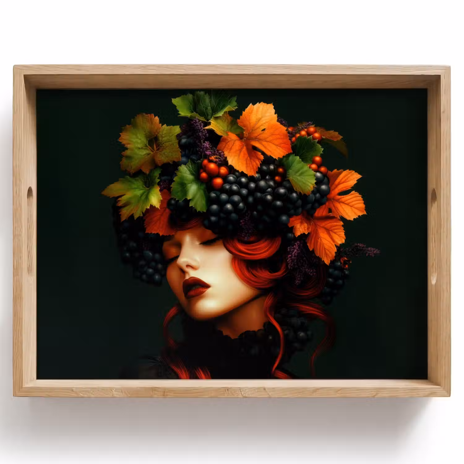 Vrouw - Rood - Groen - Druiven Dienblad Rechthoek middel -z3d_shopping