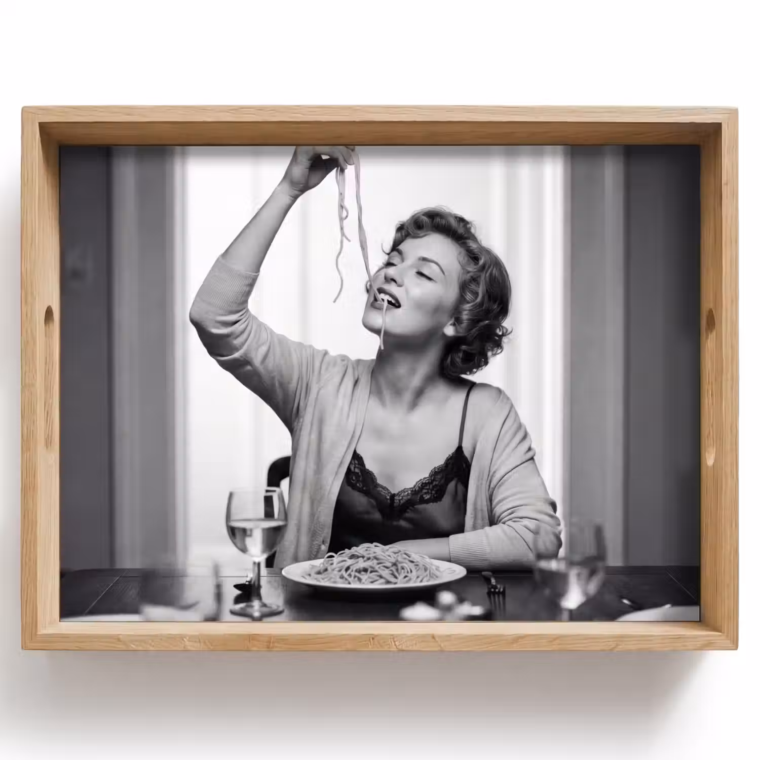Vrouw - Spaghetti - Zwart - Wit Dienblad Rechthoek middel -z3d_shopping