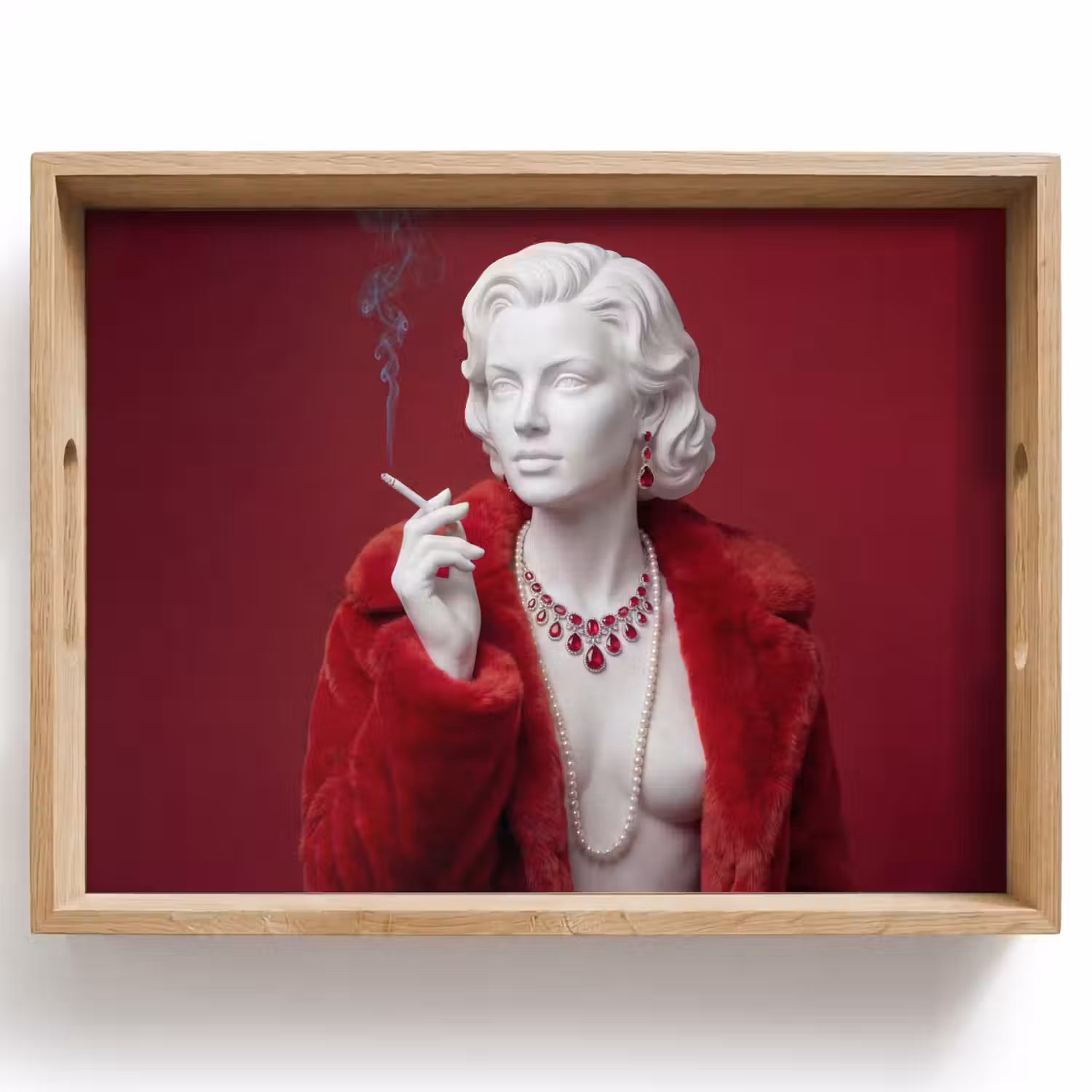 Vrouw - Bontjas - Mode - Klassiek - Rood Dienblad Rechthoek middel -z3d_shopping