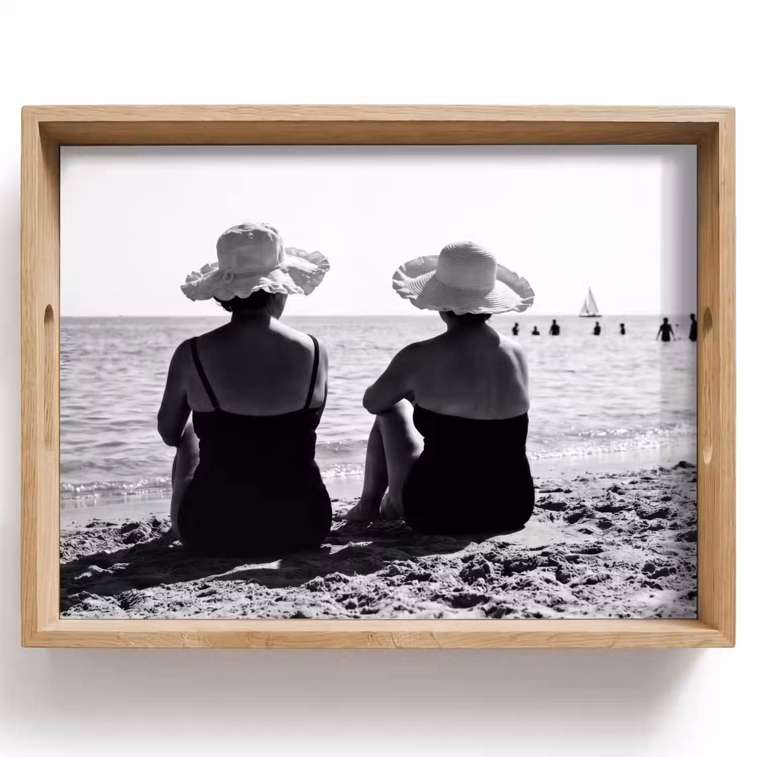 Vrouwen - Zonnehoed - Strand - Zwart - Wit Dienblad Rechthoek middel -z3d_shopping