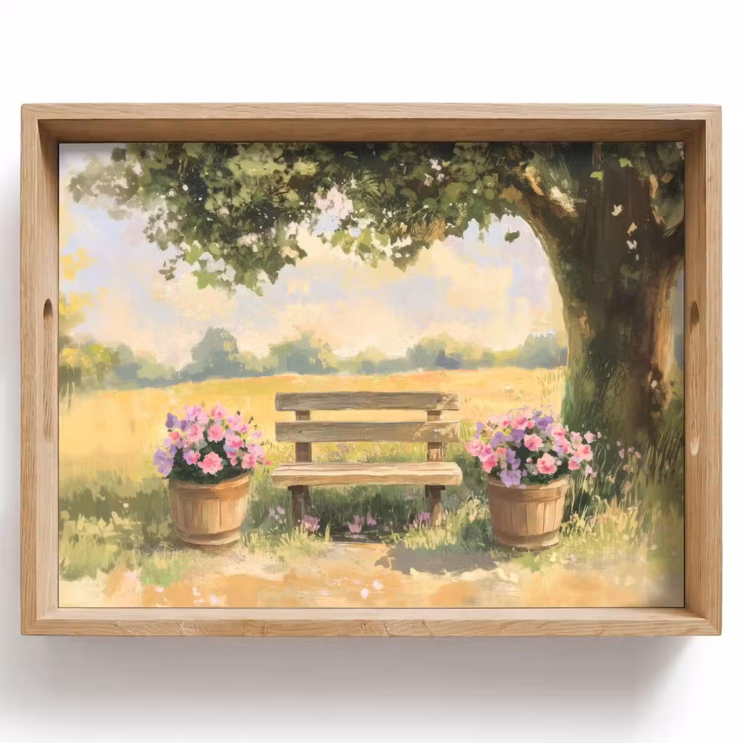 Houten bankje - Bloempotten - Landschap Dienblad Rechthoek middel -z3d_shopping