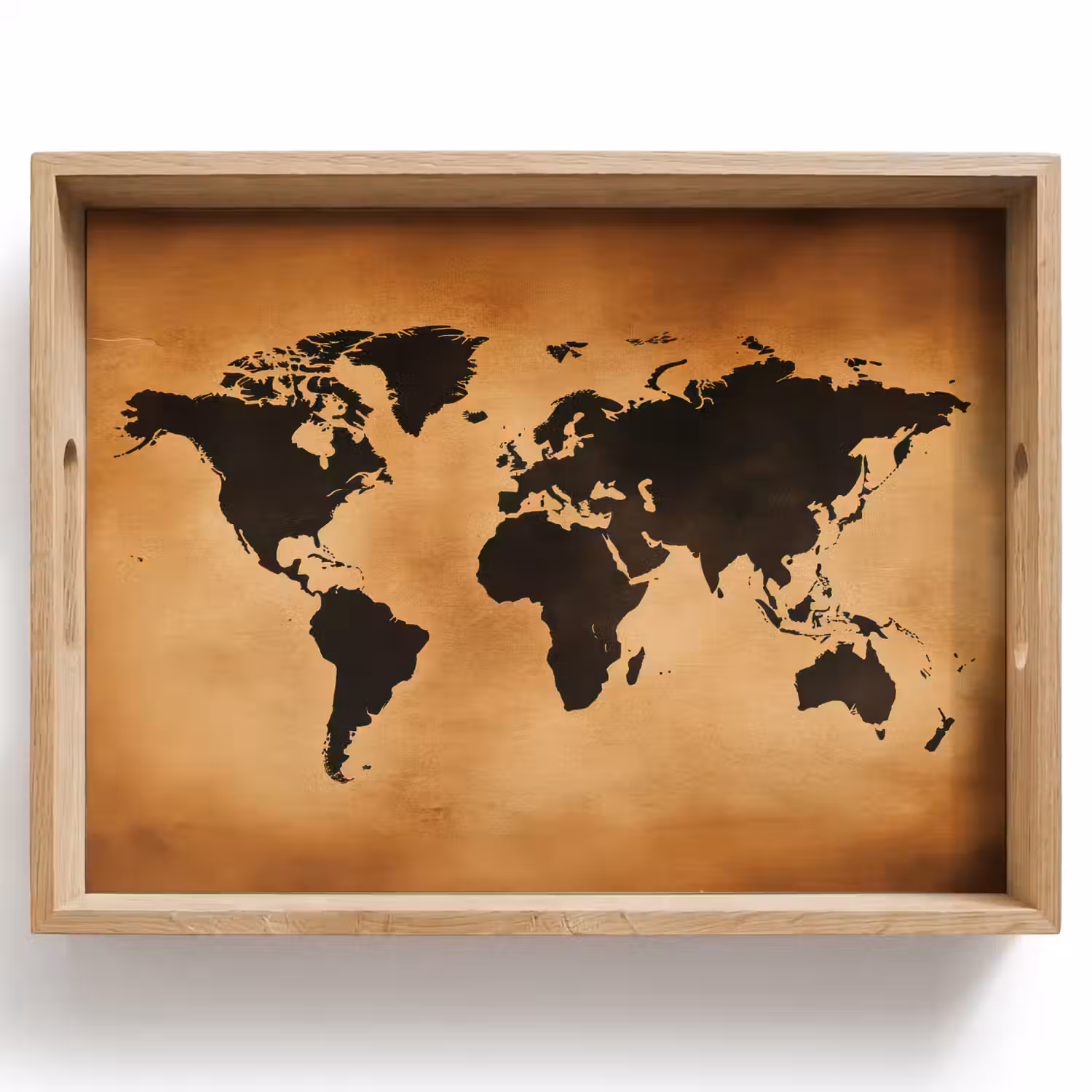 Wereldkaart - Bruin - Kaart Dienblad Rechthoek middel -z3d_shopping