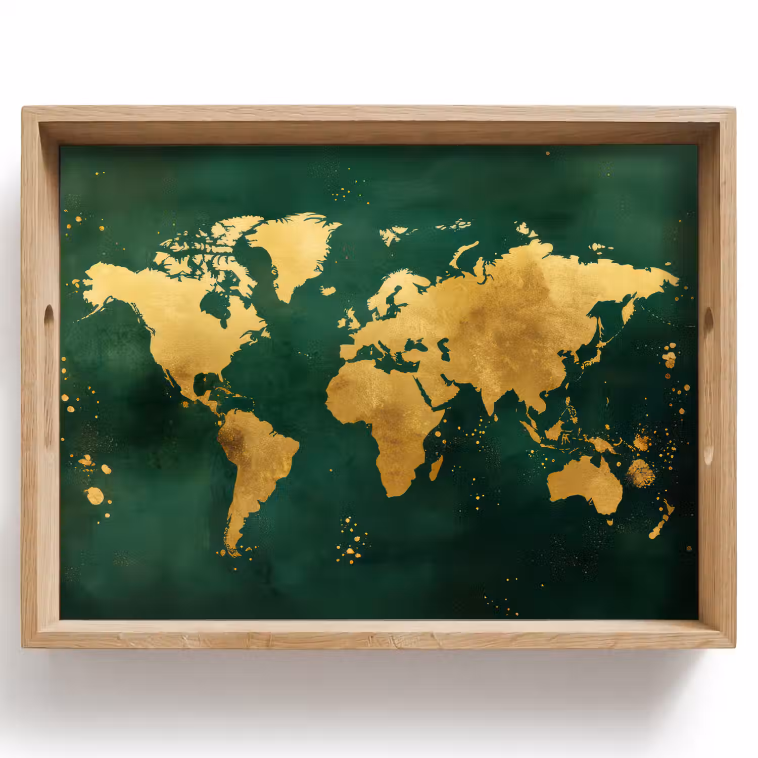 Wereldkaart - Groen - Goud Dienblad Rechthoek middel -z3d_shopping