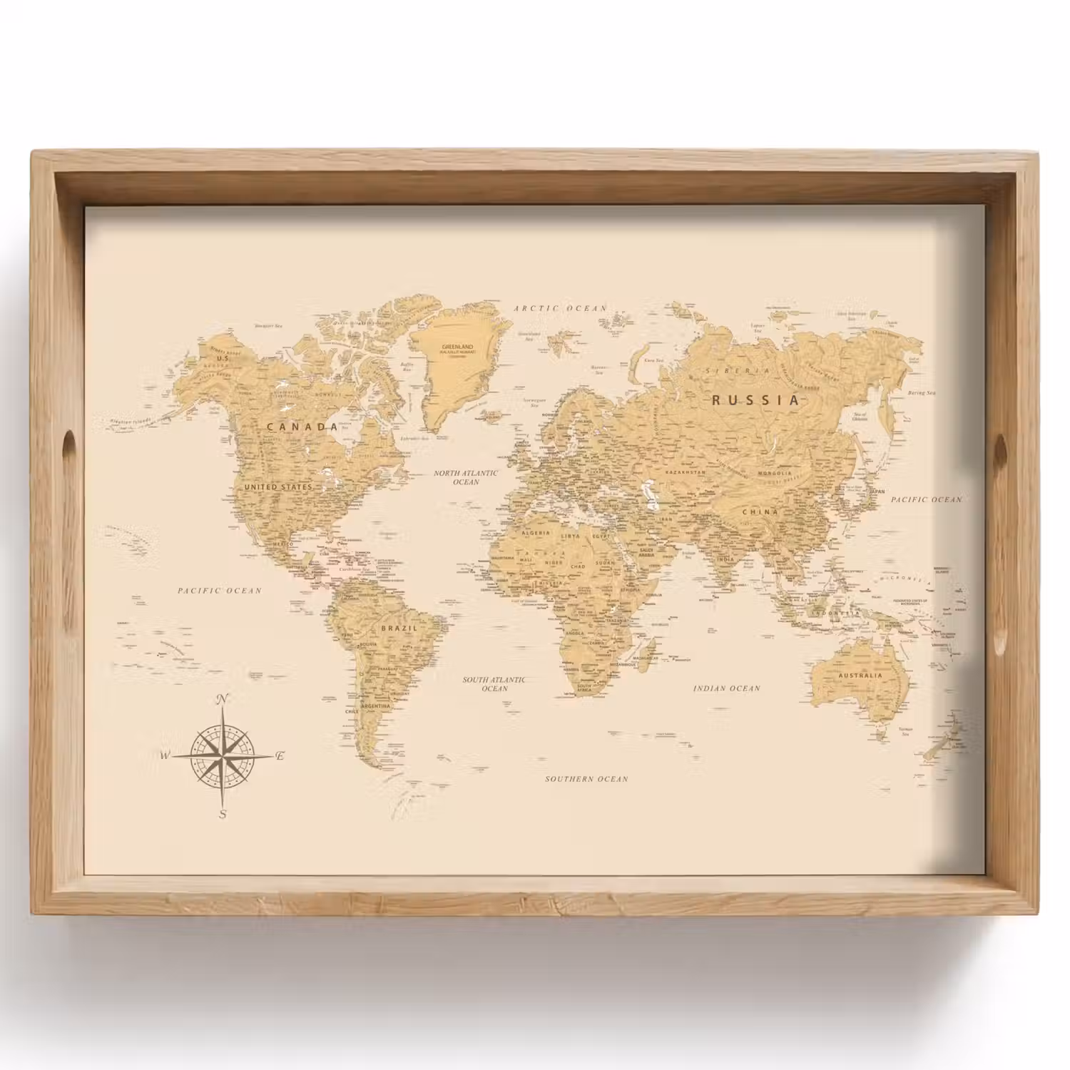 Wereldkaart - Realistisch - Beige Dienblad Rechthoek middel -z3d_shopping